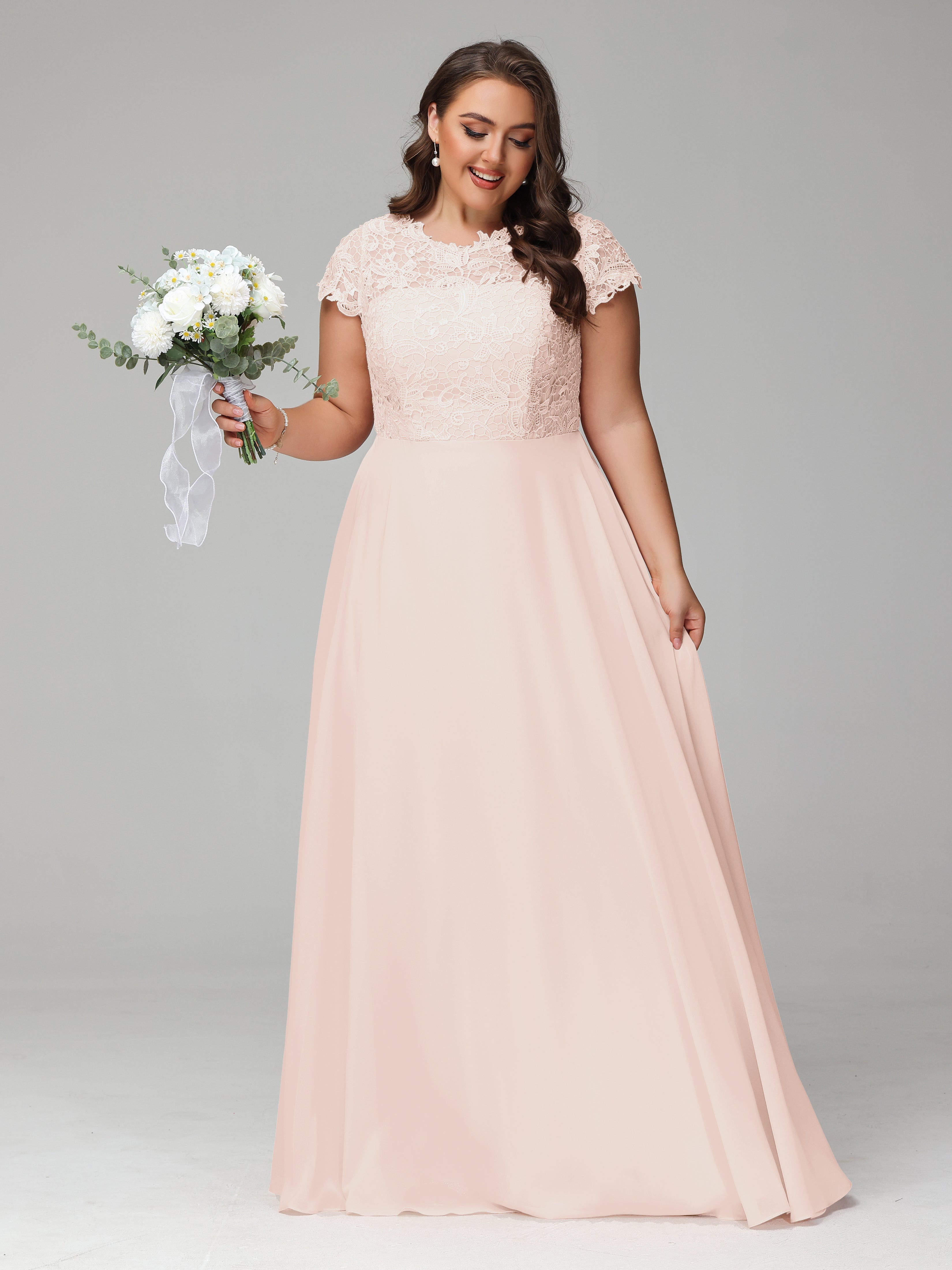 Scoop Open Back Chiffon Plus Size Bridesmaid Dresses