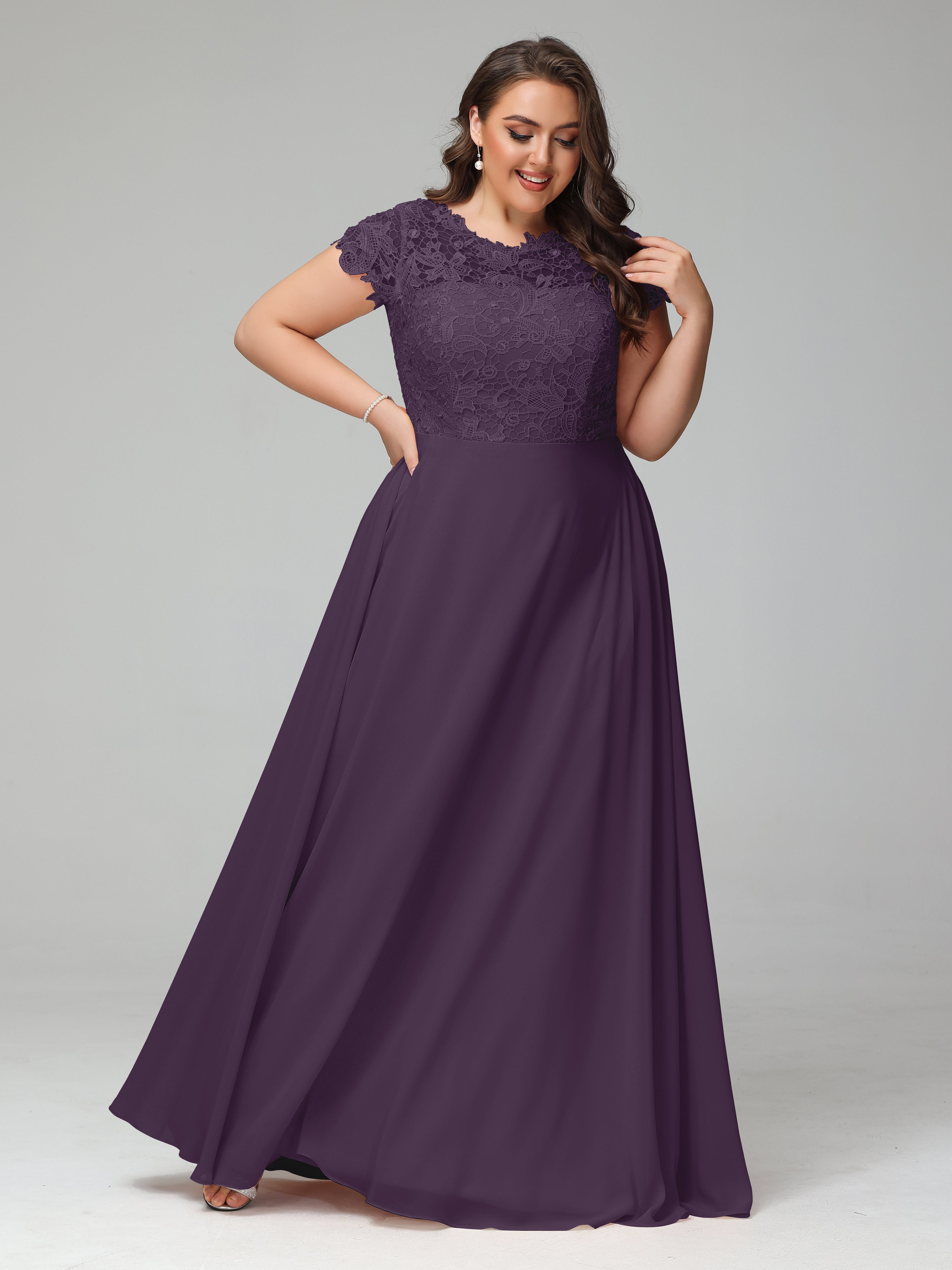 Bridesmaid Dress Plum Scoop Open Back Chiffon Plus Size Bridesmaid Dre