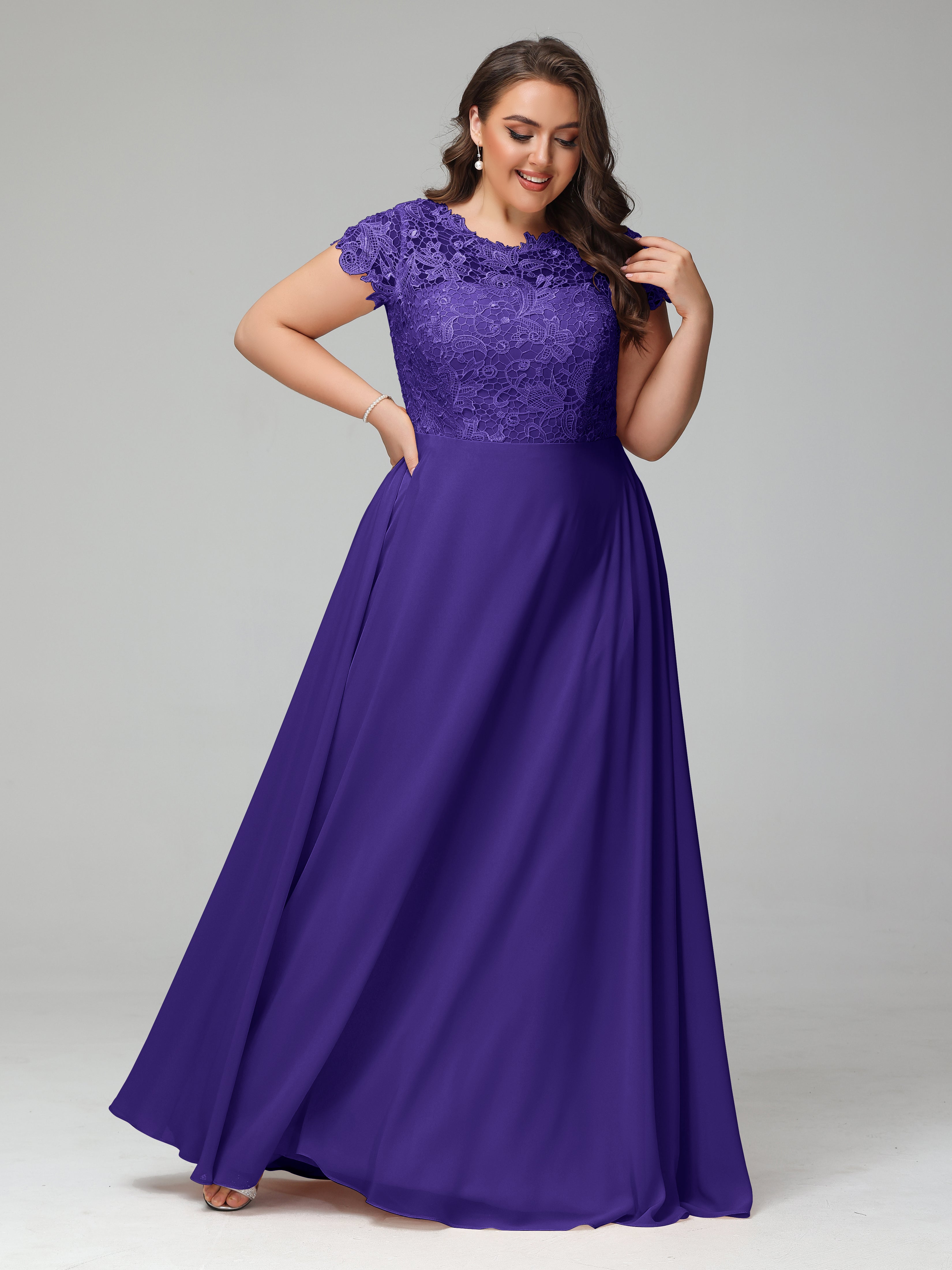 Bridesmaid Dresses Regency Purple Scoop Open Back Chiffon Plus Size Br