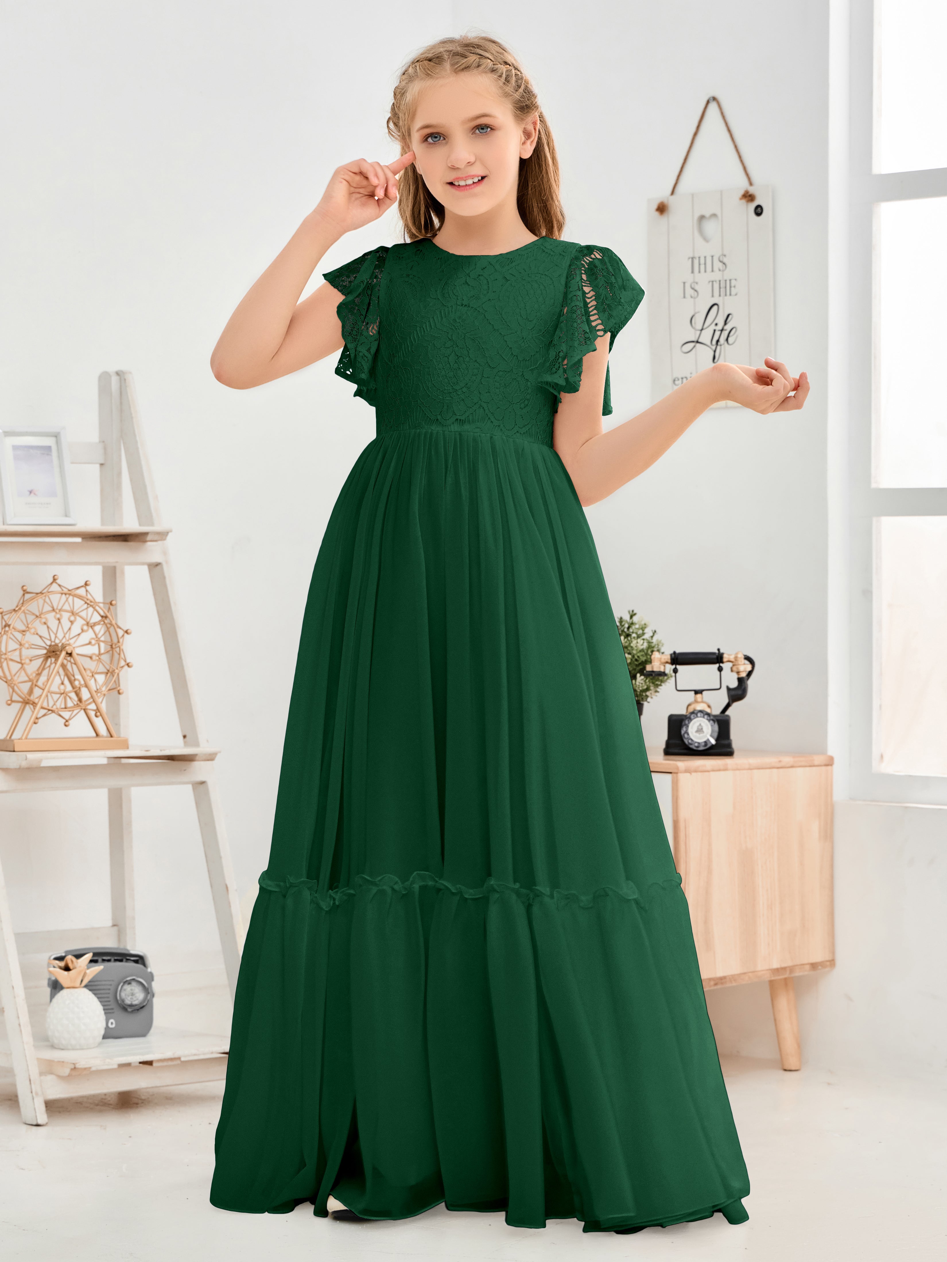 Short Sleeves Floor Length Chiffon Junior Bridesmaid Dress Short Sleeves Floor Length Chiffon Junior Bridesmaid Dress
