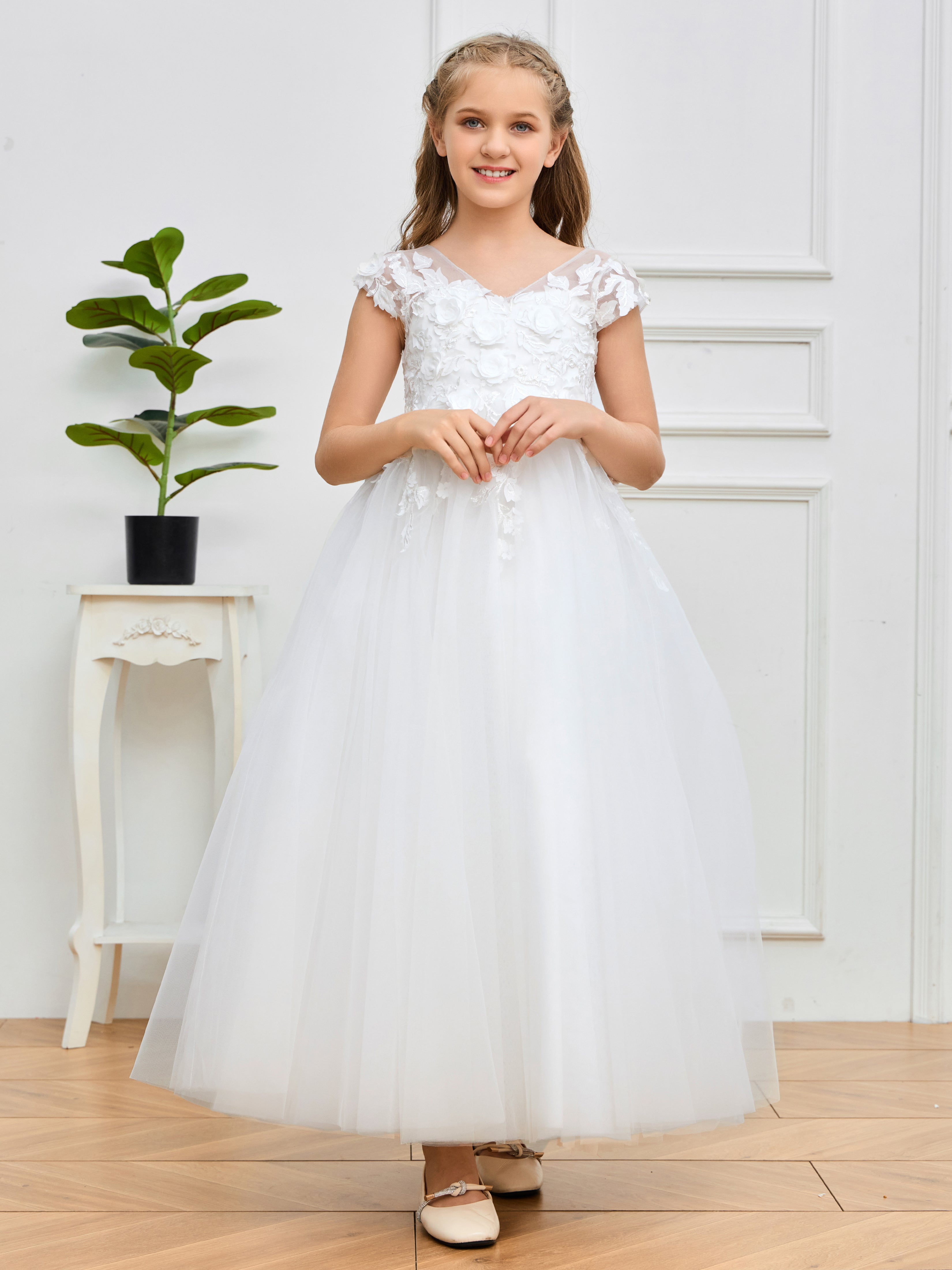 Short Sleeves Zipper Flower Girl Dresses
