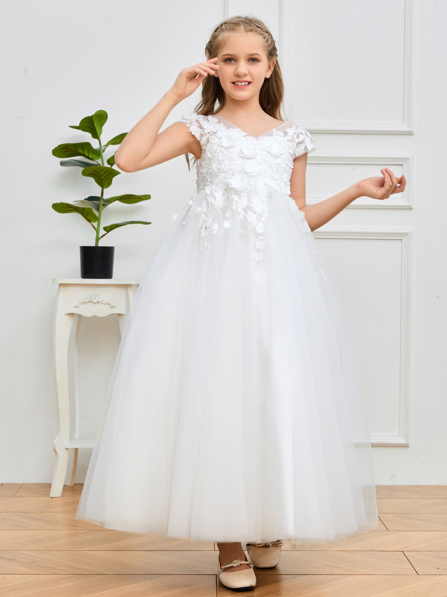 Short Sleeves Zipper Junior Bridesmaid Dress