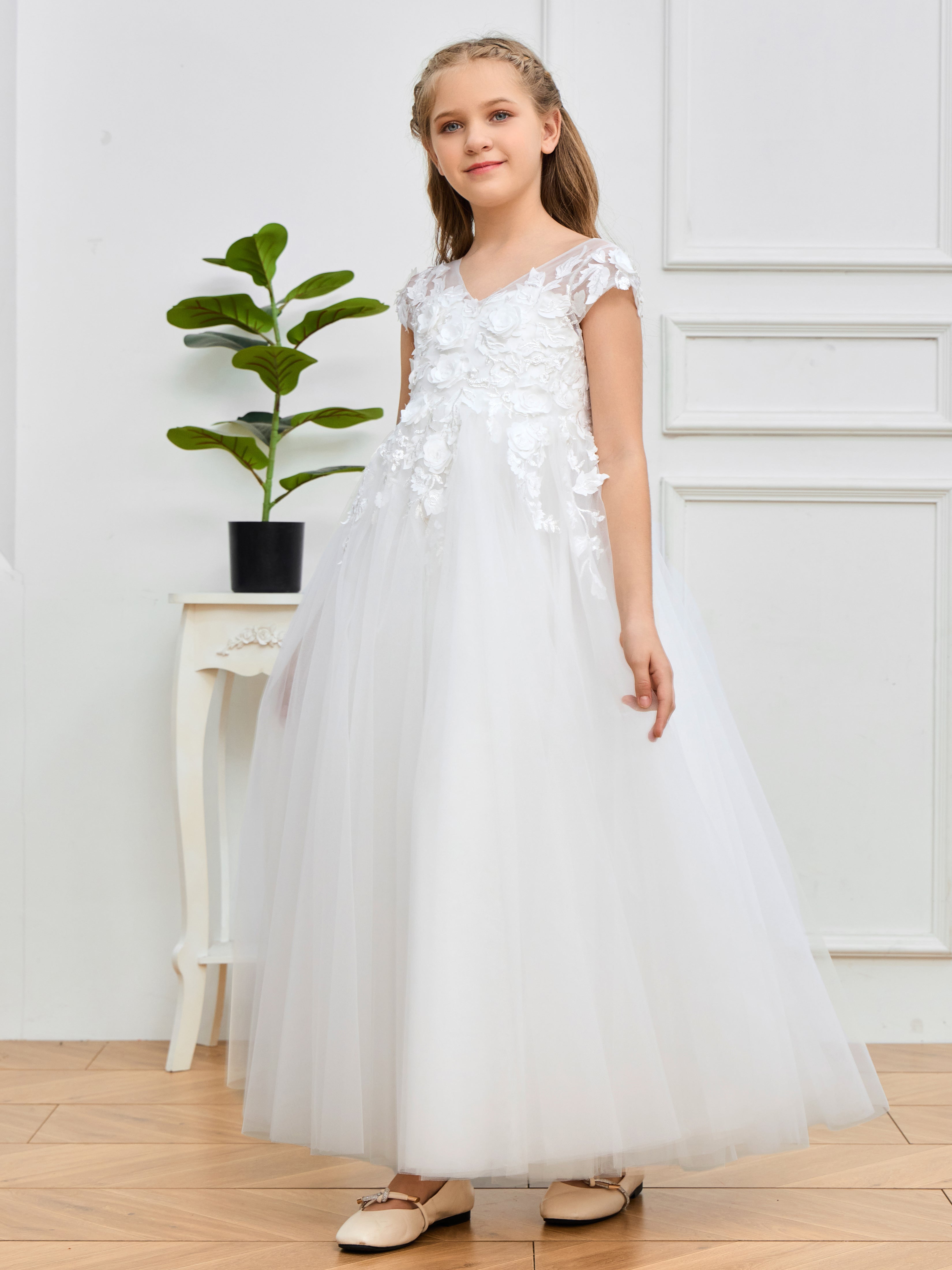 Short Sleeves Zipper Flower Girl Dresses