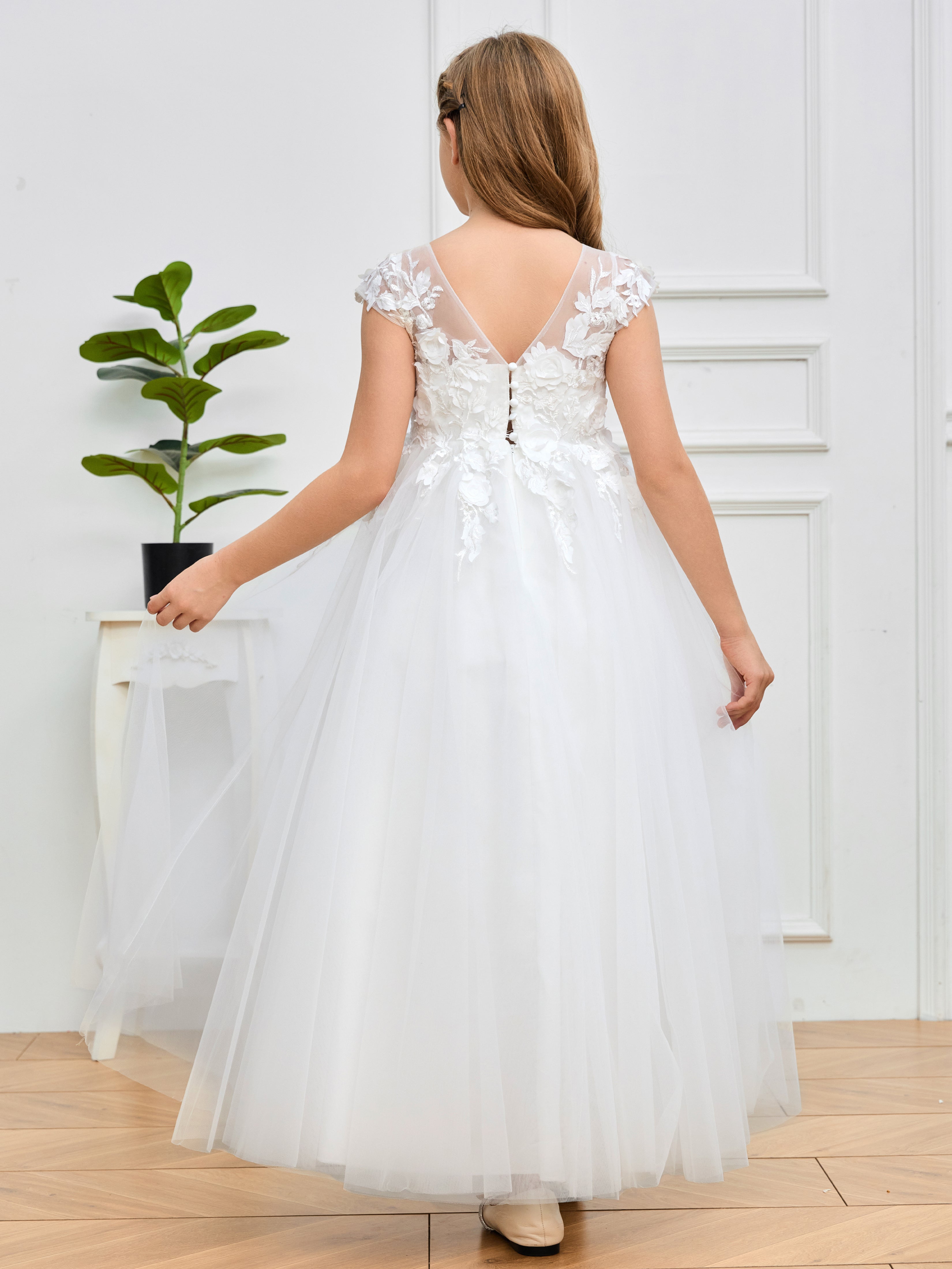 Short Sleeves Zipper Flower Girl Dresses