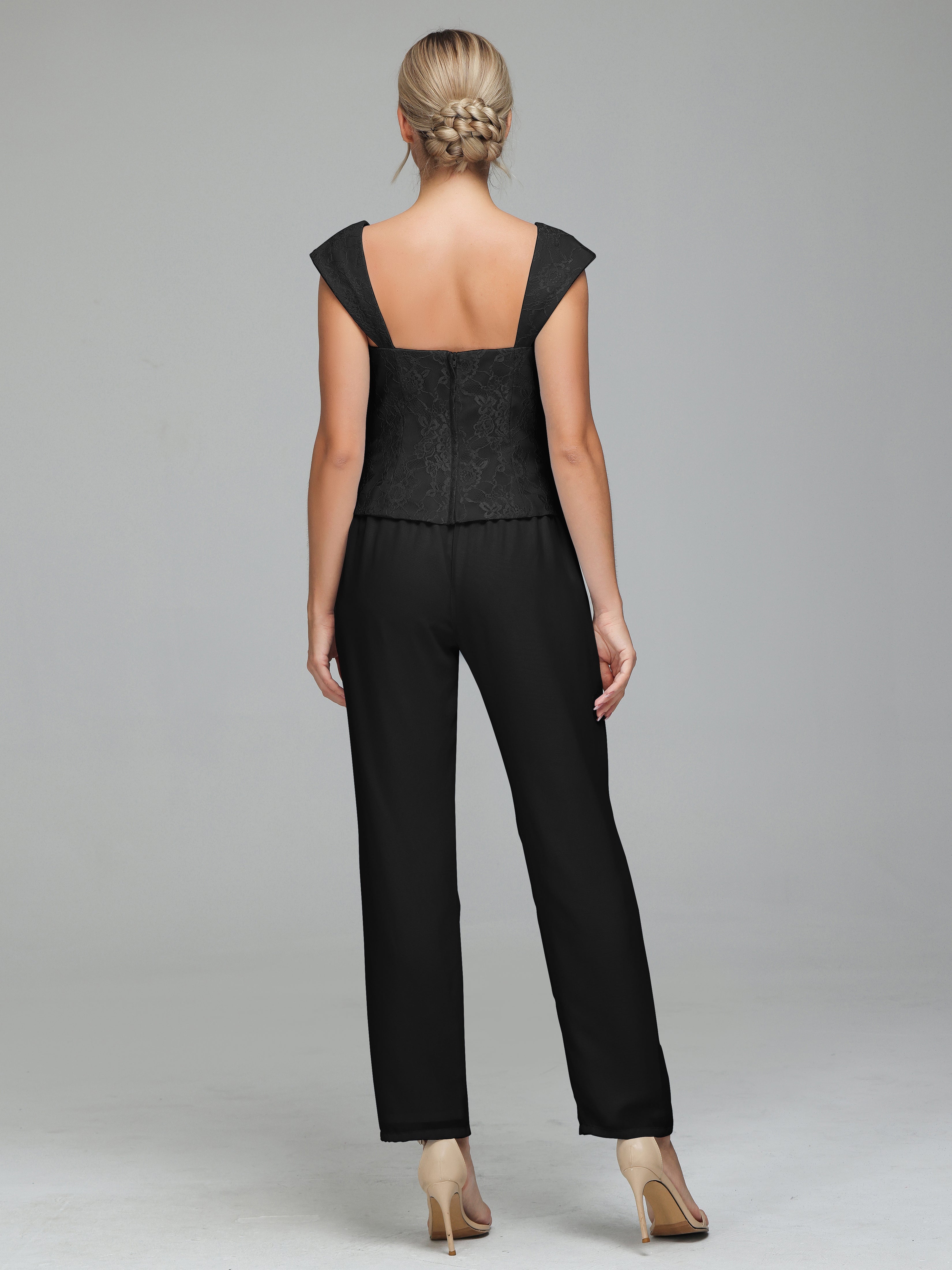 Simple 3 Pieces Lace Chiffon Mother of Bride Dress Pant Suits
