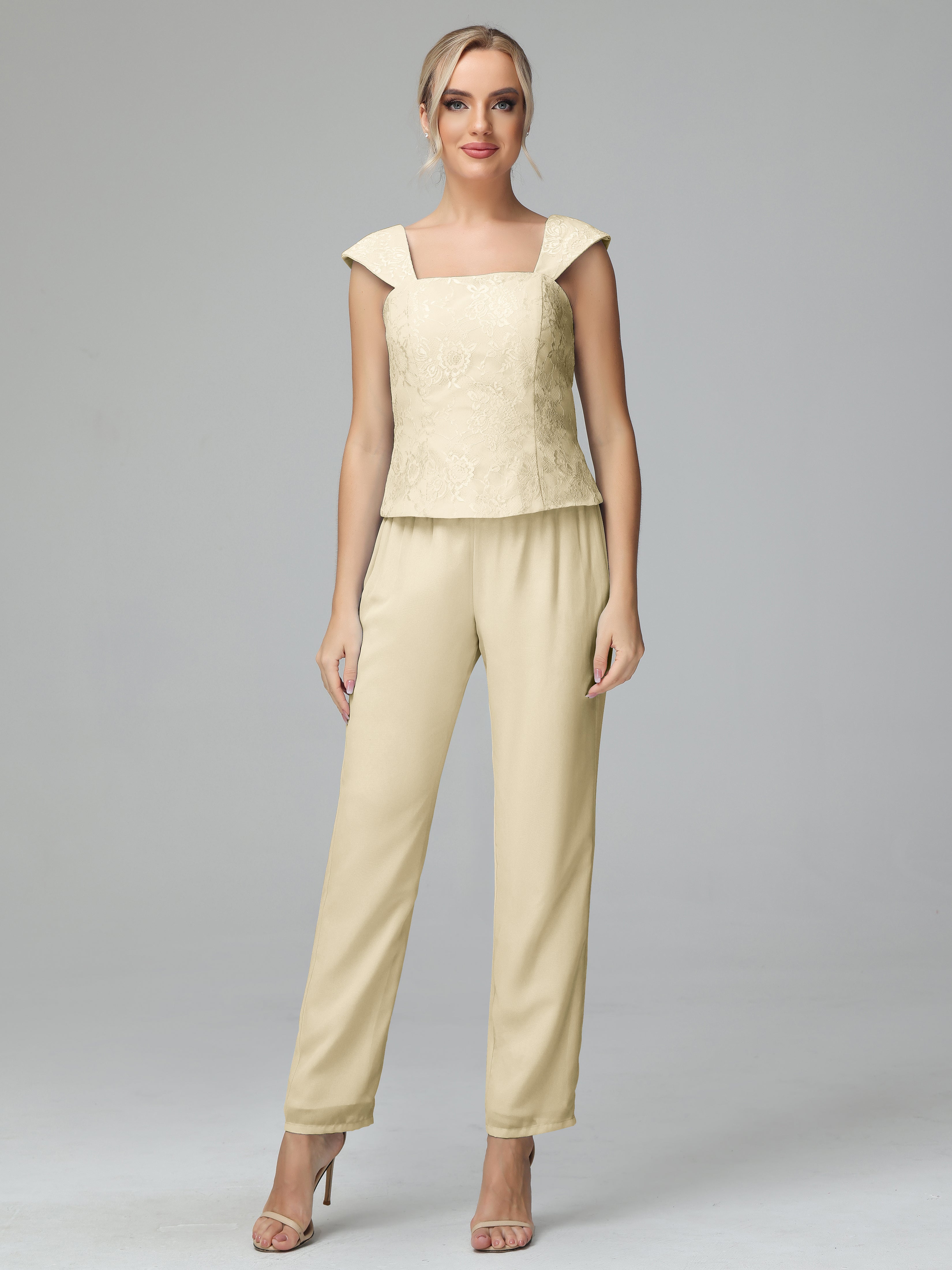 Simple 3 Pieces Lace Chiffon Mother of Bride Dress Pant Suits