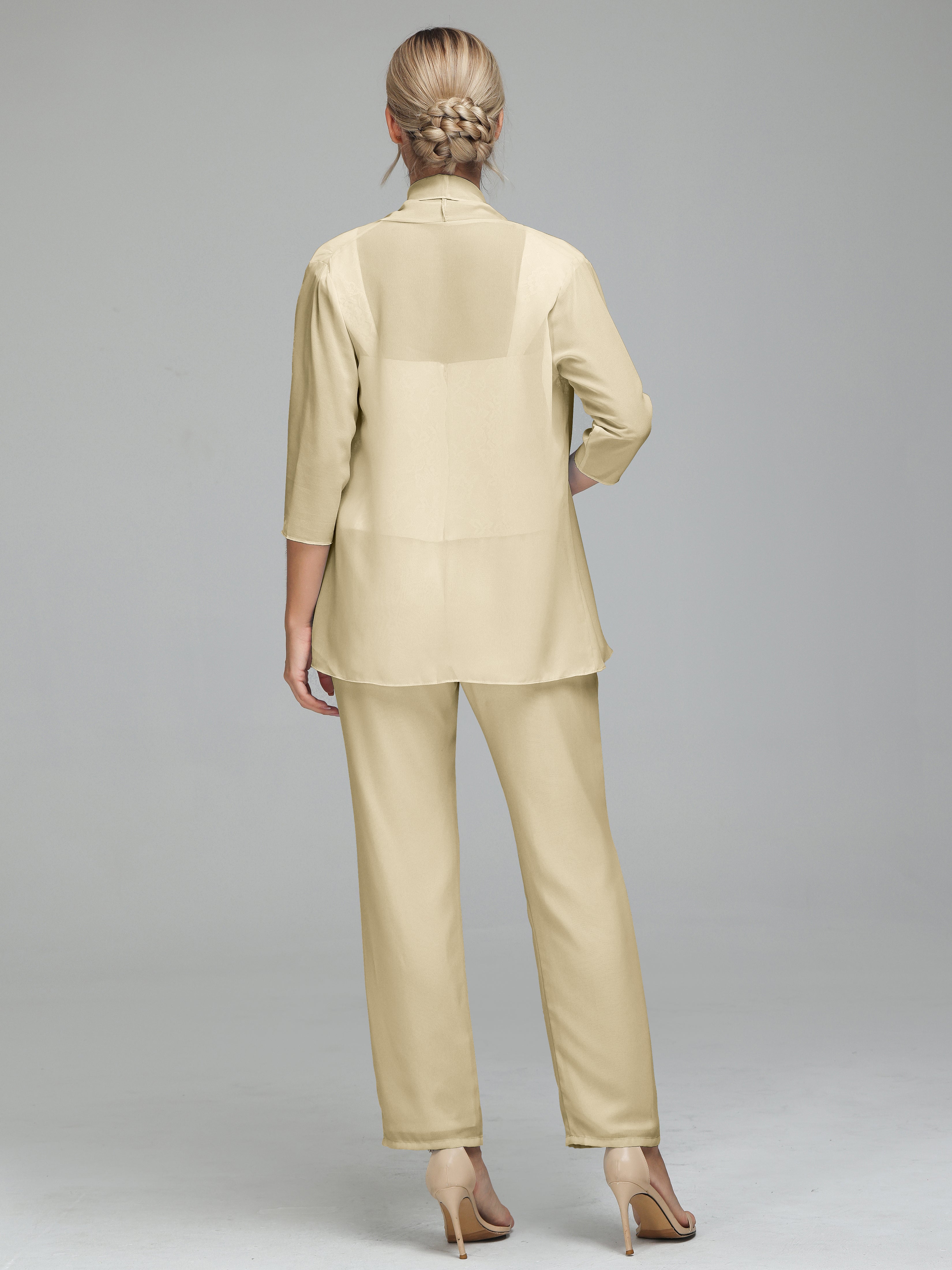 Simple 3 Pieces Lace Chiffon Mother of Bride Dress Pant Suits