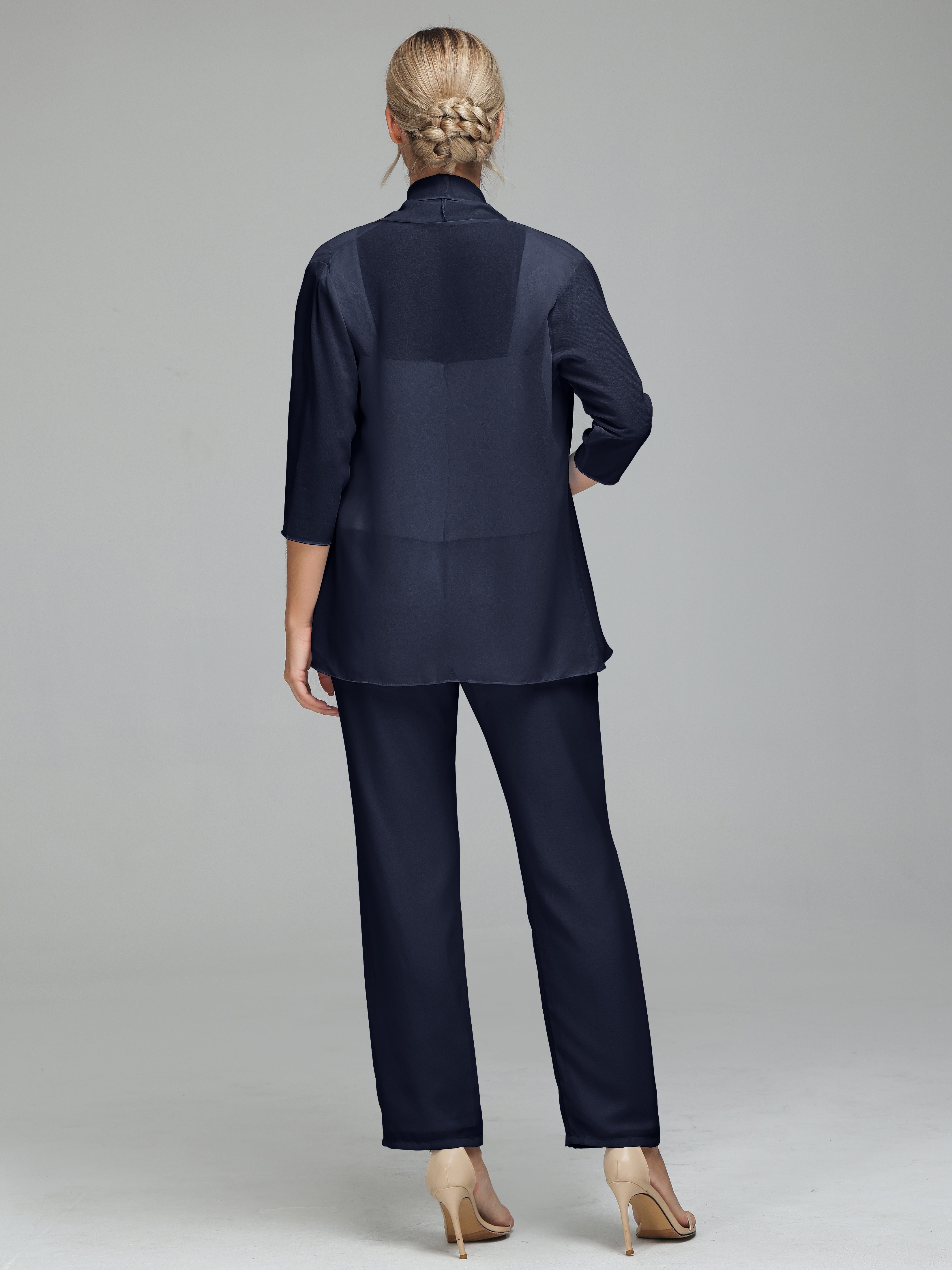 Simple 3 Pieces Lace Chiffon Mother of Bride Dress Pant Suits