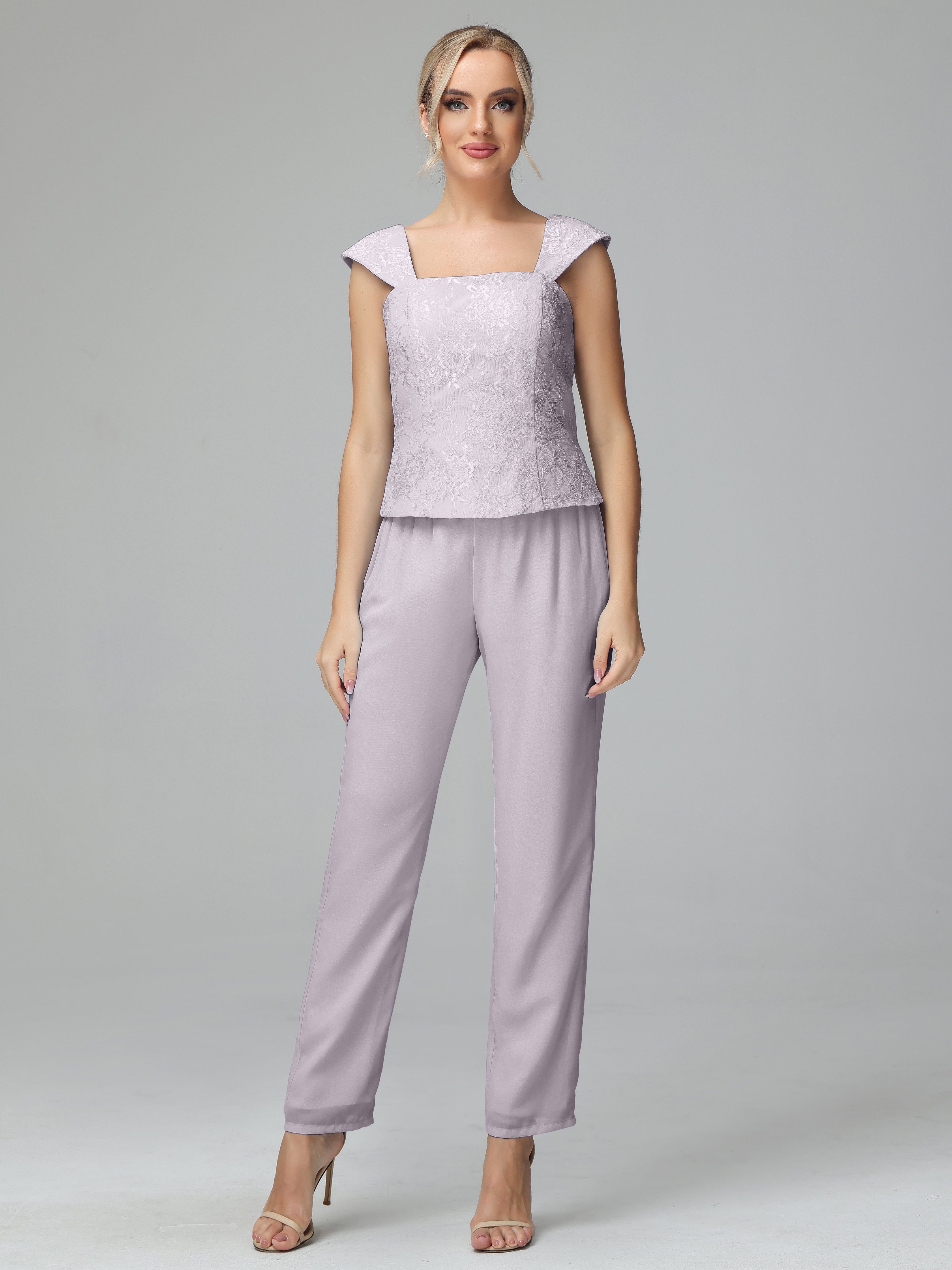 Simple 3 Pieces Lace Chiffon Mother of Bride Dress Pant Suits