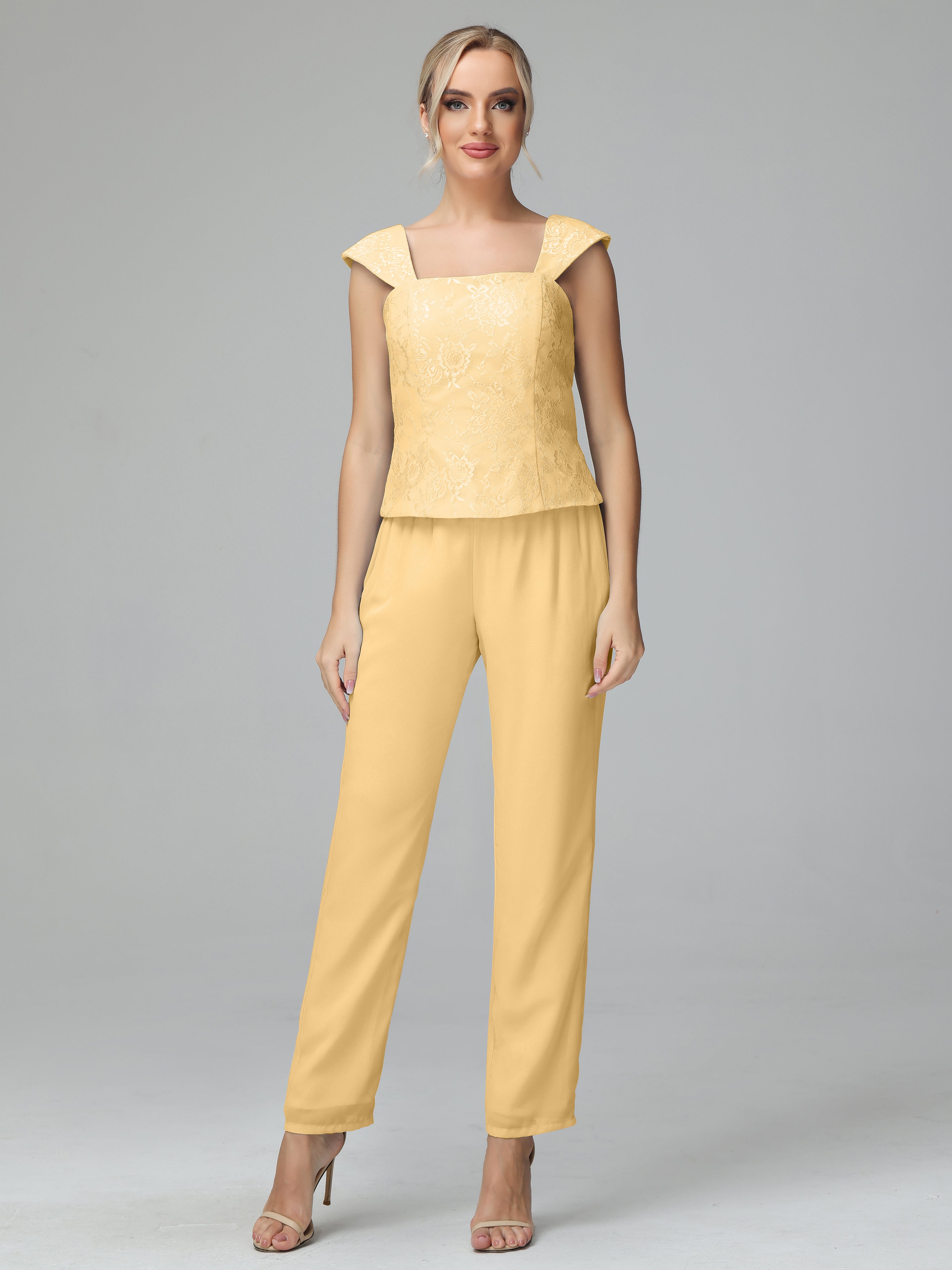 Simple 3 Pieces Lace Chiffon Mother of Bride Dress Pant Suits