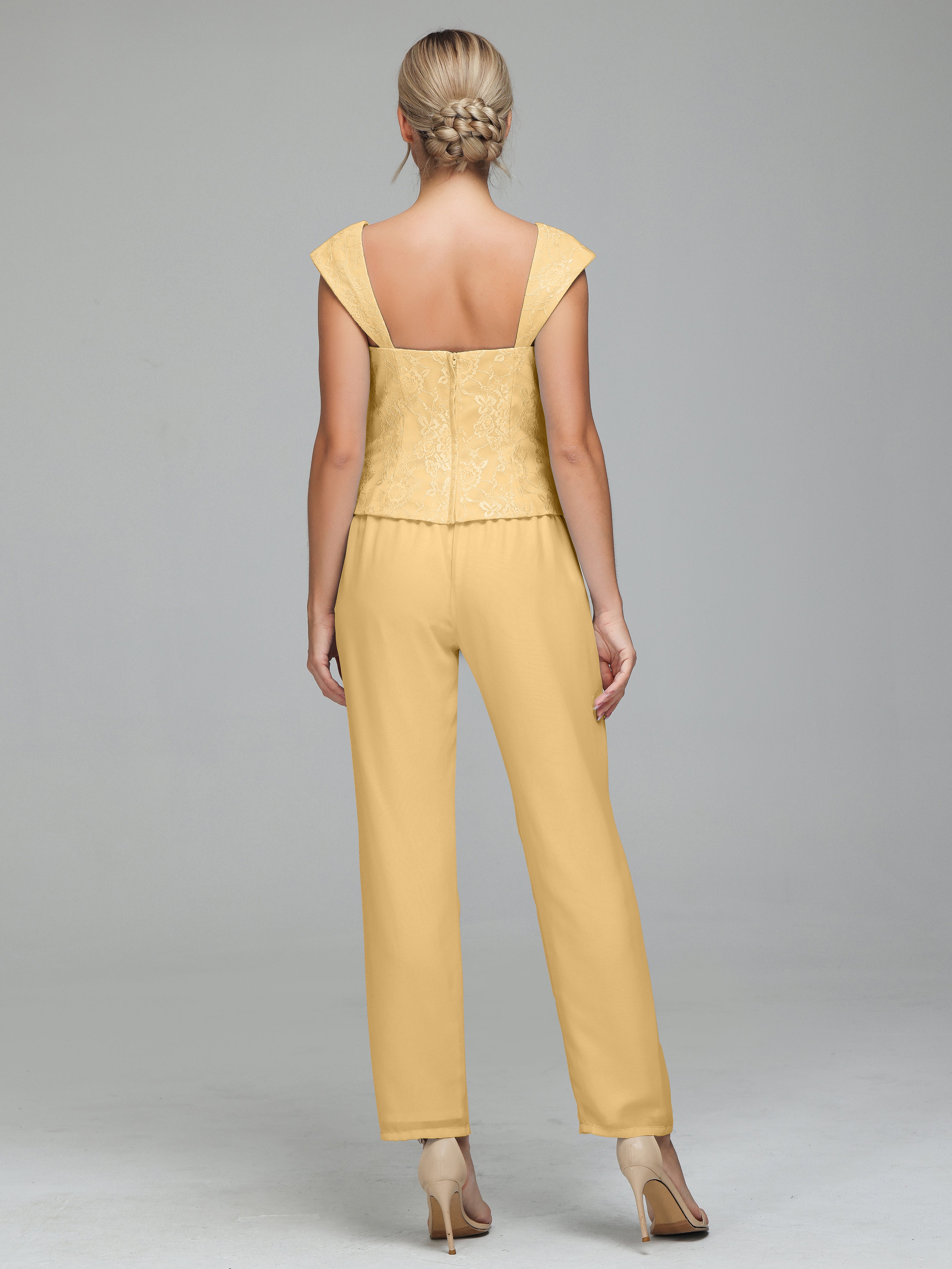 Simple 3 Pieces Lace Chiffon Mother of Bride Dress Pant Suits