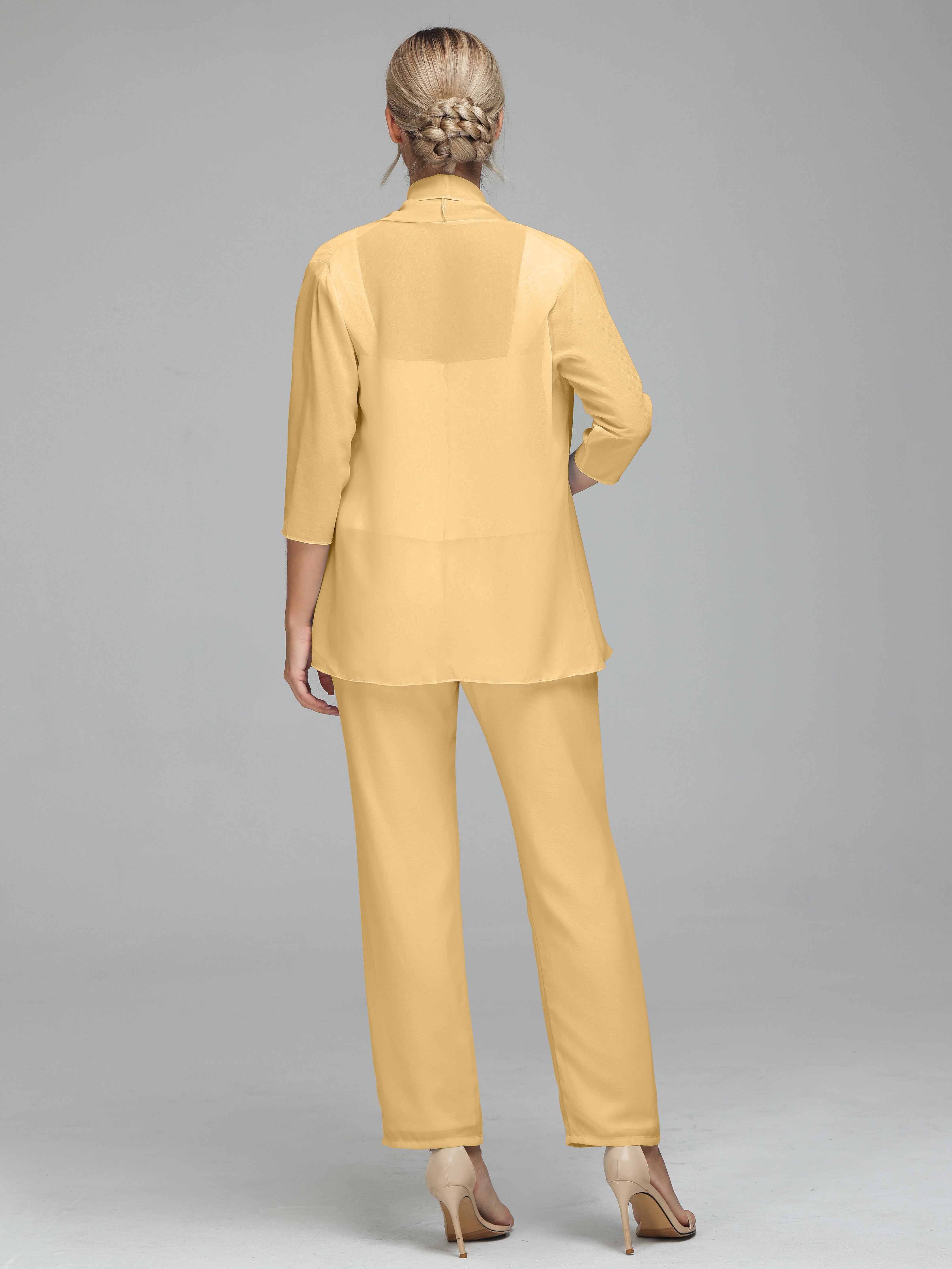 Simple 3 Pieces Lace Chiffon Mother of Bride Dress Pant Suits