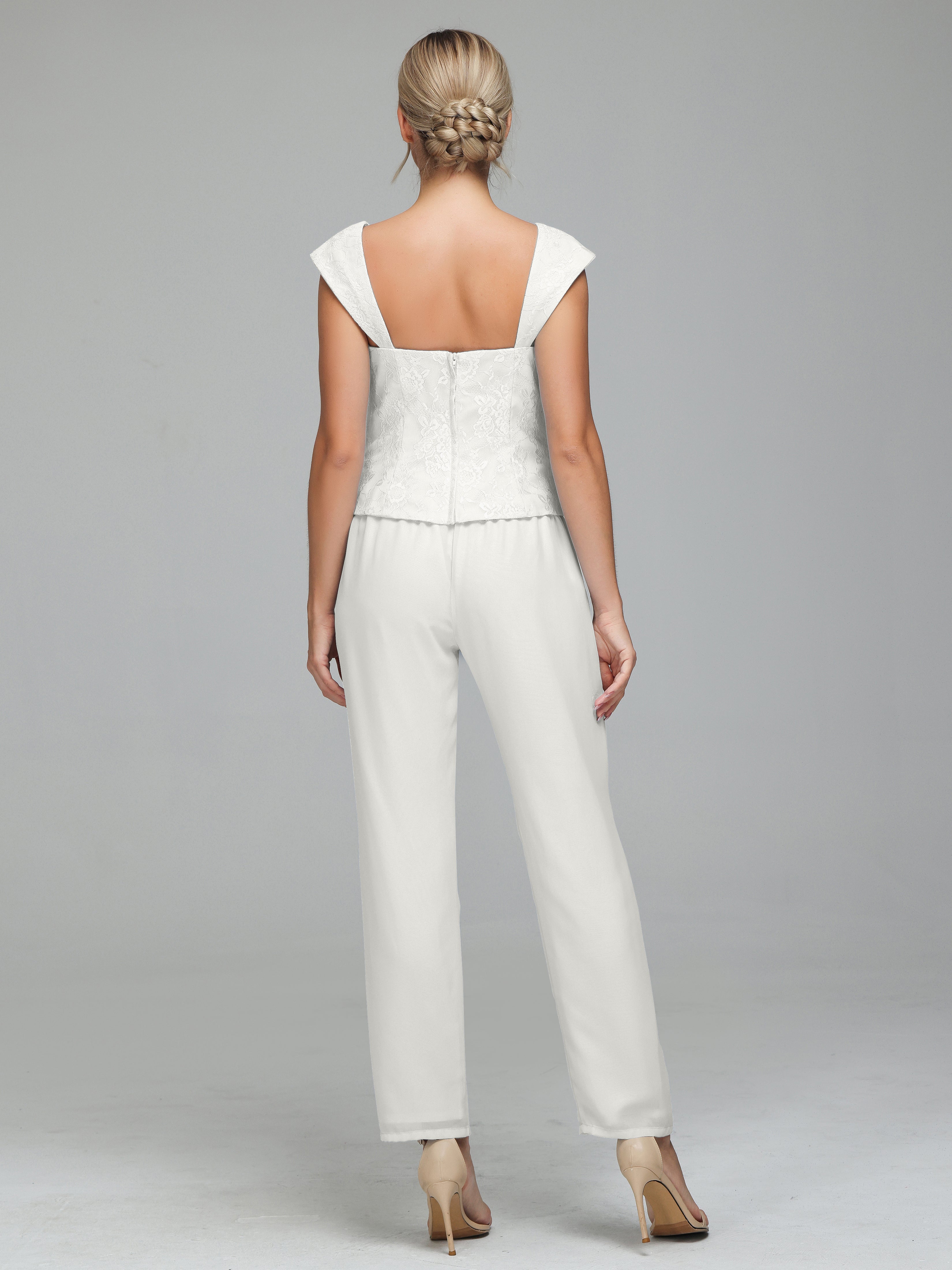 Simple 3 Pieces Lace Chiffon Mother of Bride Dress Pant Suits
