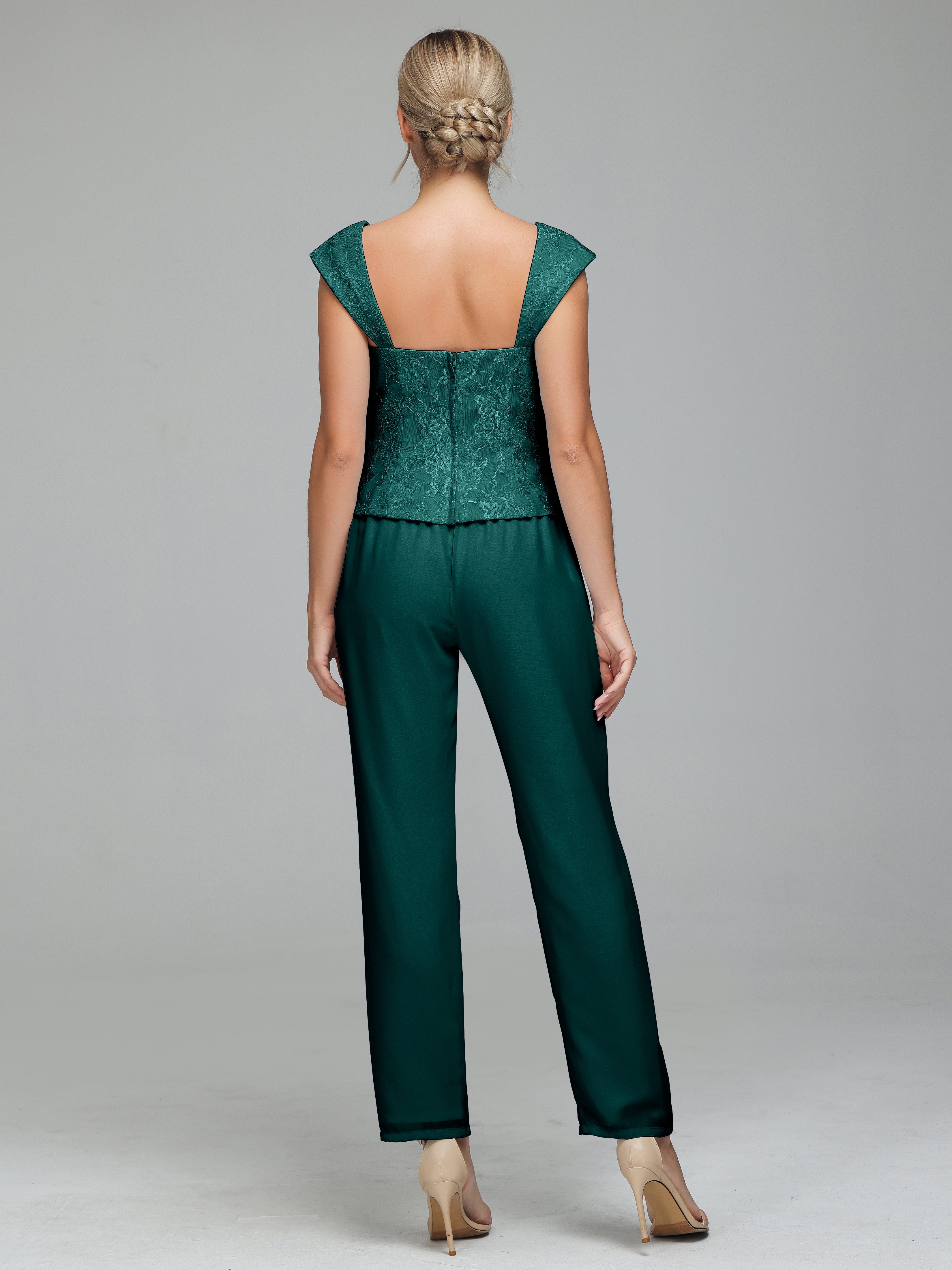 Simple 3 Pieces Lace Chiffon Mother of Bride Dress Pant Suits