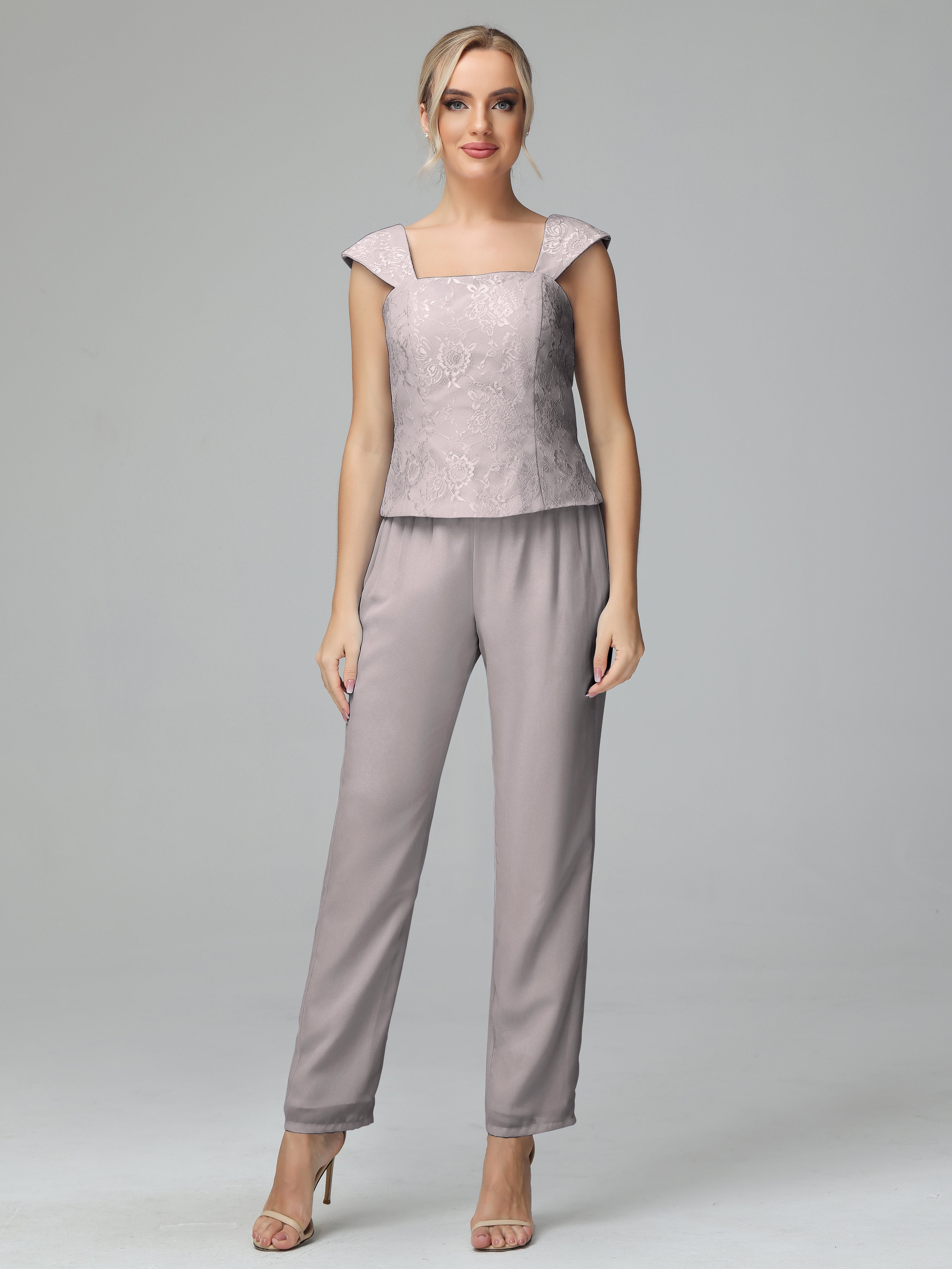 Simple 3 Pieces Lace Chiffon Mother of Bride Dress Pant Suits