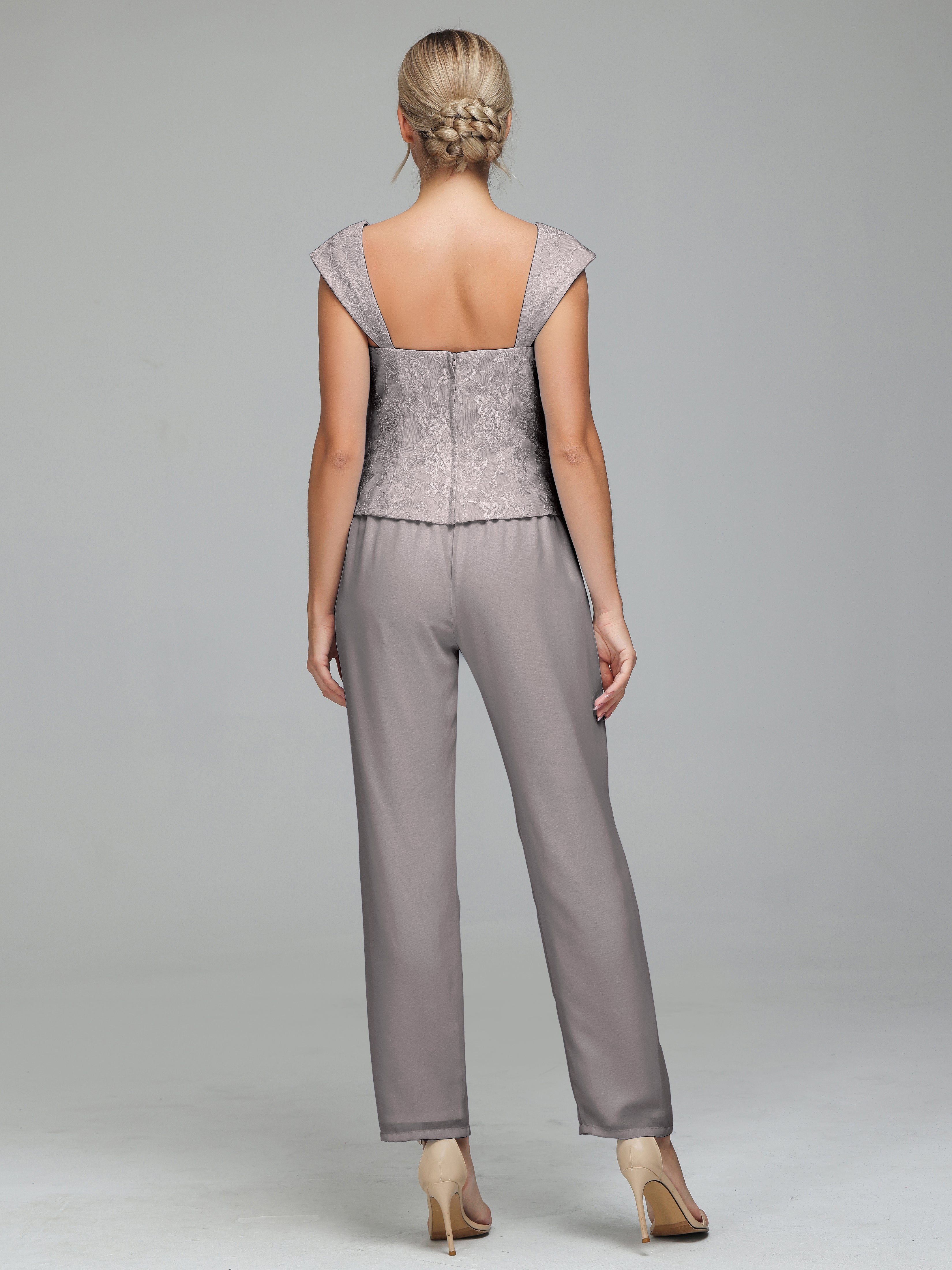 Simple 3 Pieces Lace Chiffon Mother of Bride Dress Pant Suits
