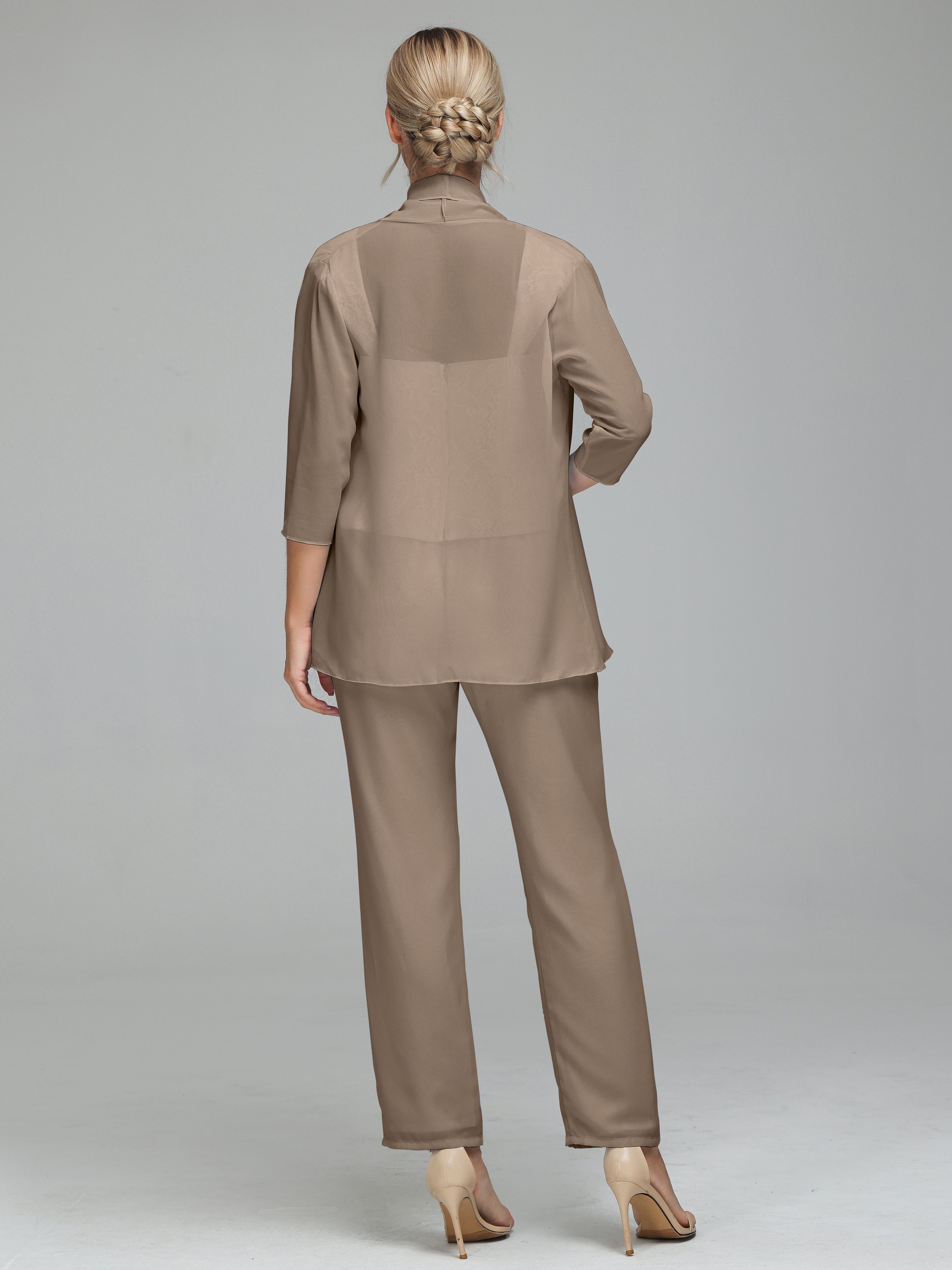 Simple 3 Pieces Lace Chiffon Mother of Bride Dress Pant Suits