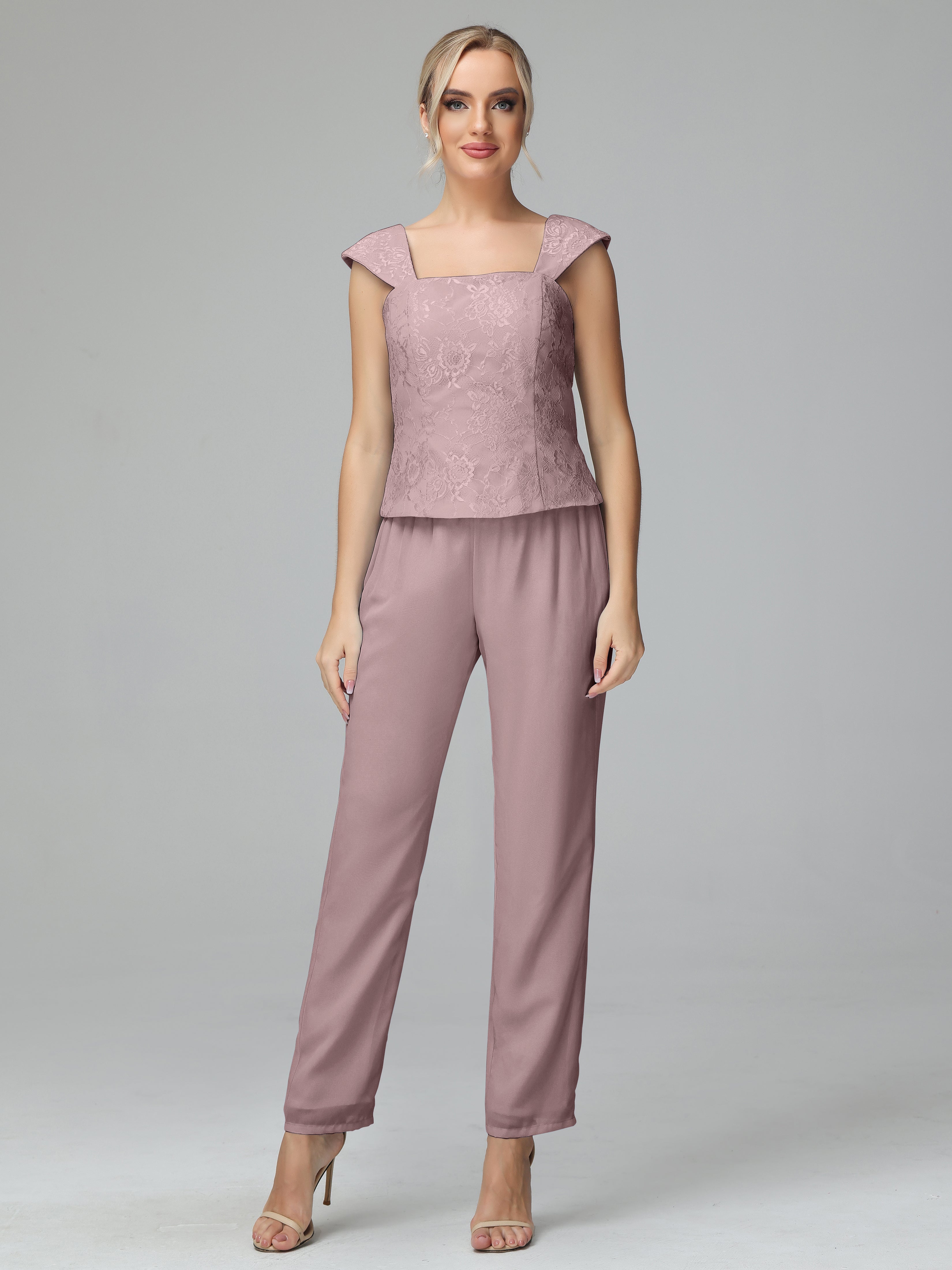 Simple 3 Pieces Lace Chiffon Mother of Bride Dress Pant Suits