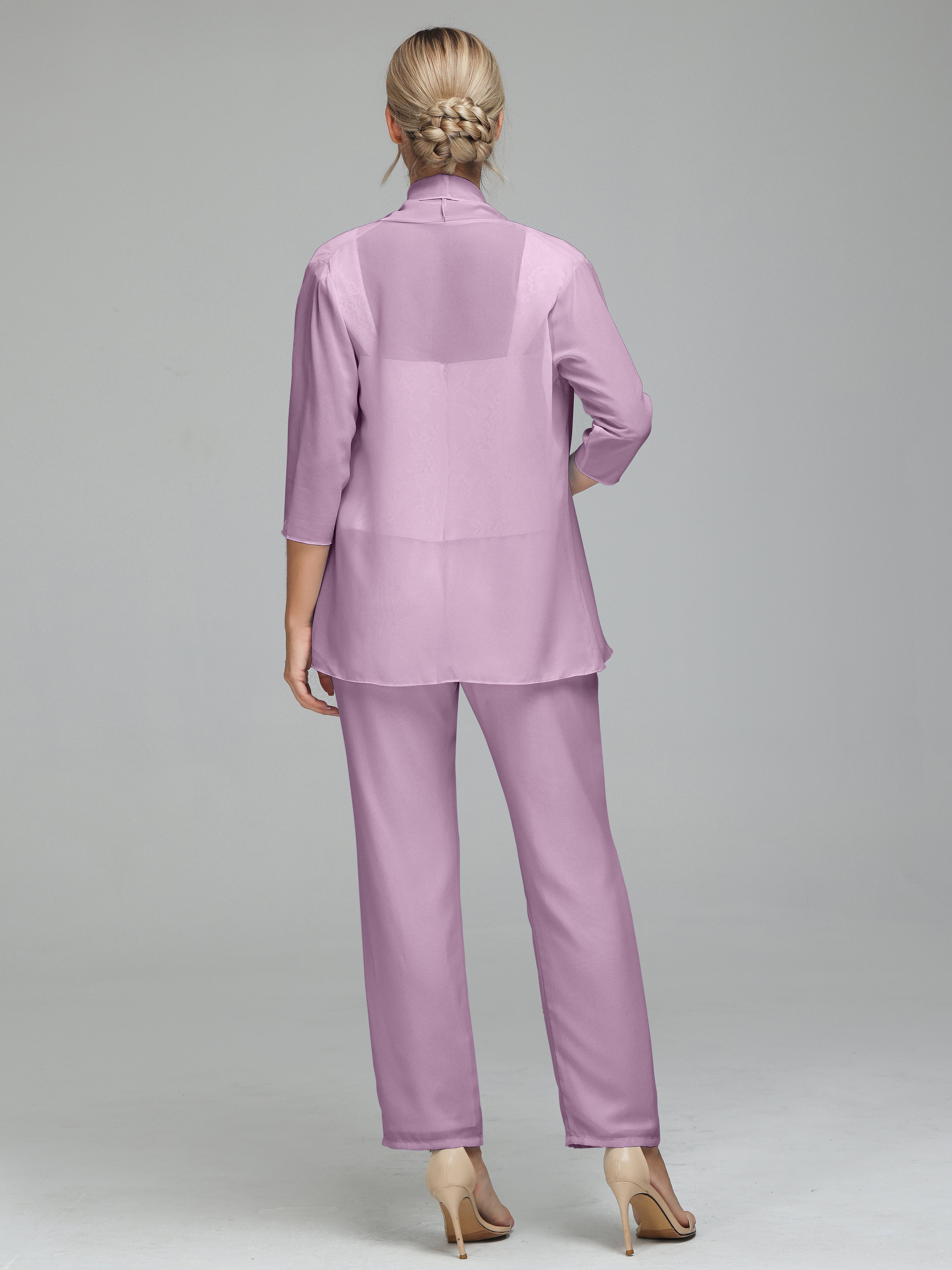 Simple 3 Pieces Lace Chiffon Mother of Bride Dress Pant Suits