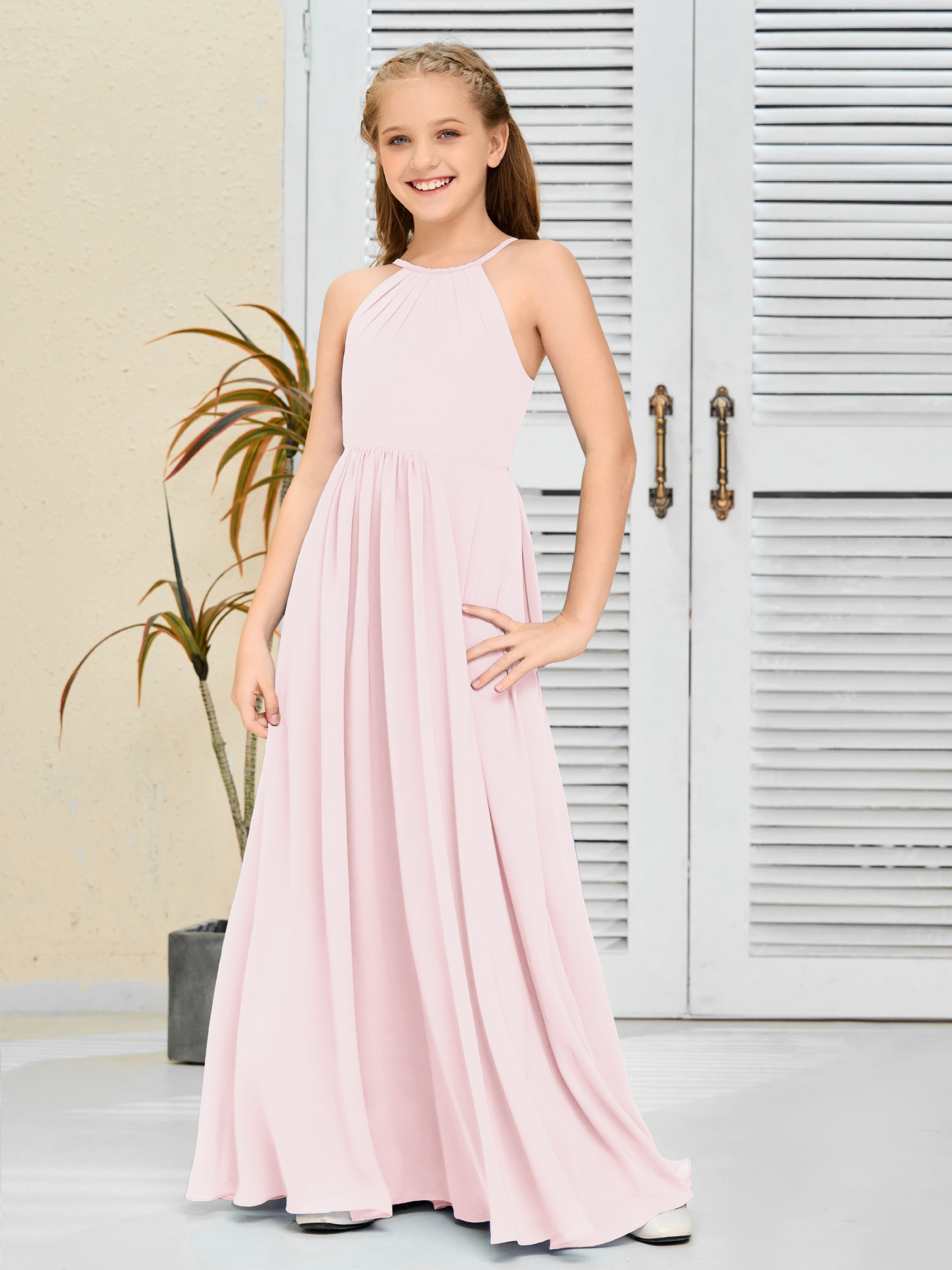Simple Spaghetti Straps Chiffon Junior Bridesmaid Dress