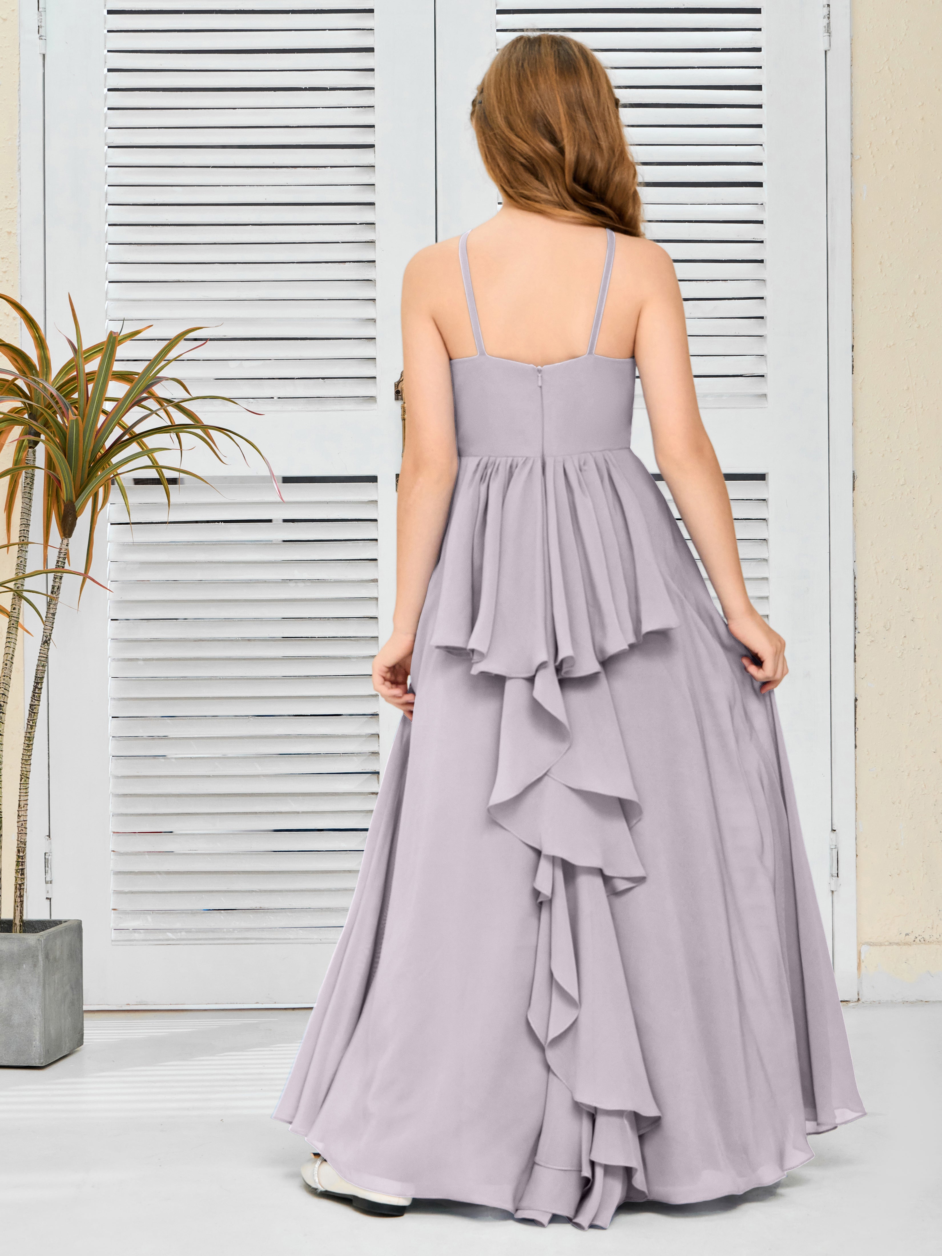 Simple Spaghetti Straps Chiffon Junior Bridesmaid Dress