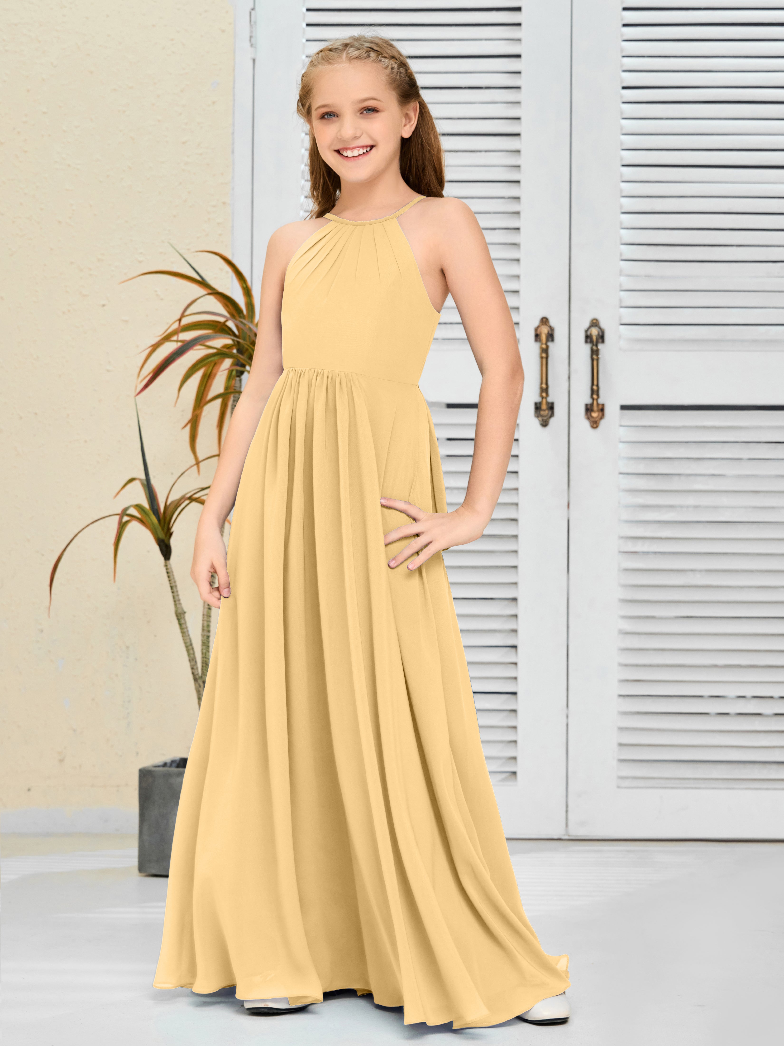 Simple Spaghetti Straps Chiffon Junior Bridesmaid Dress