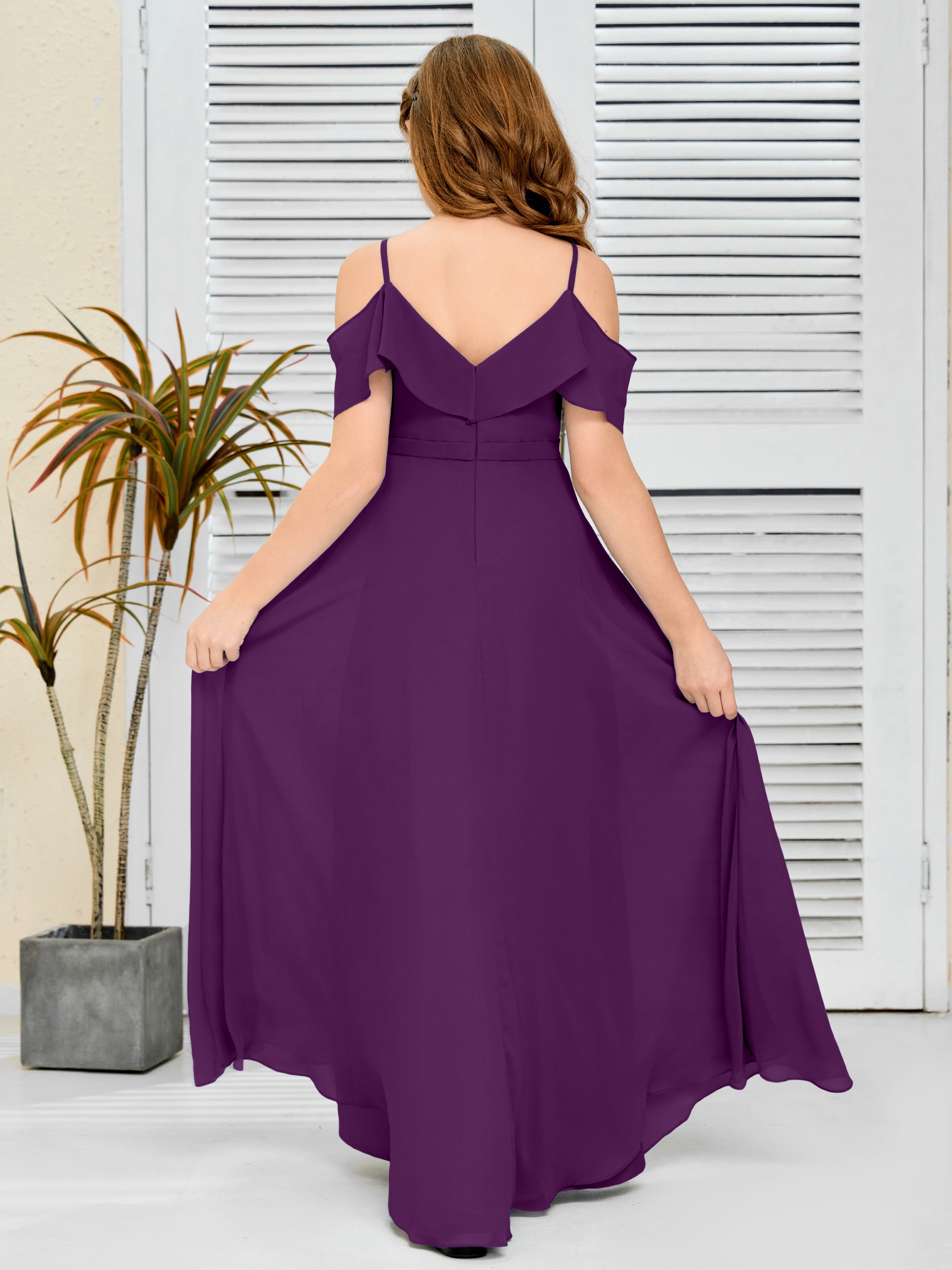 Spaghetti Straps V-Back Chiffon Junior Bridesmaid Dress