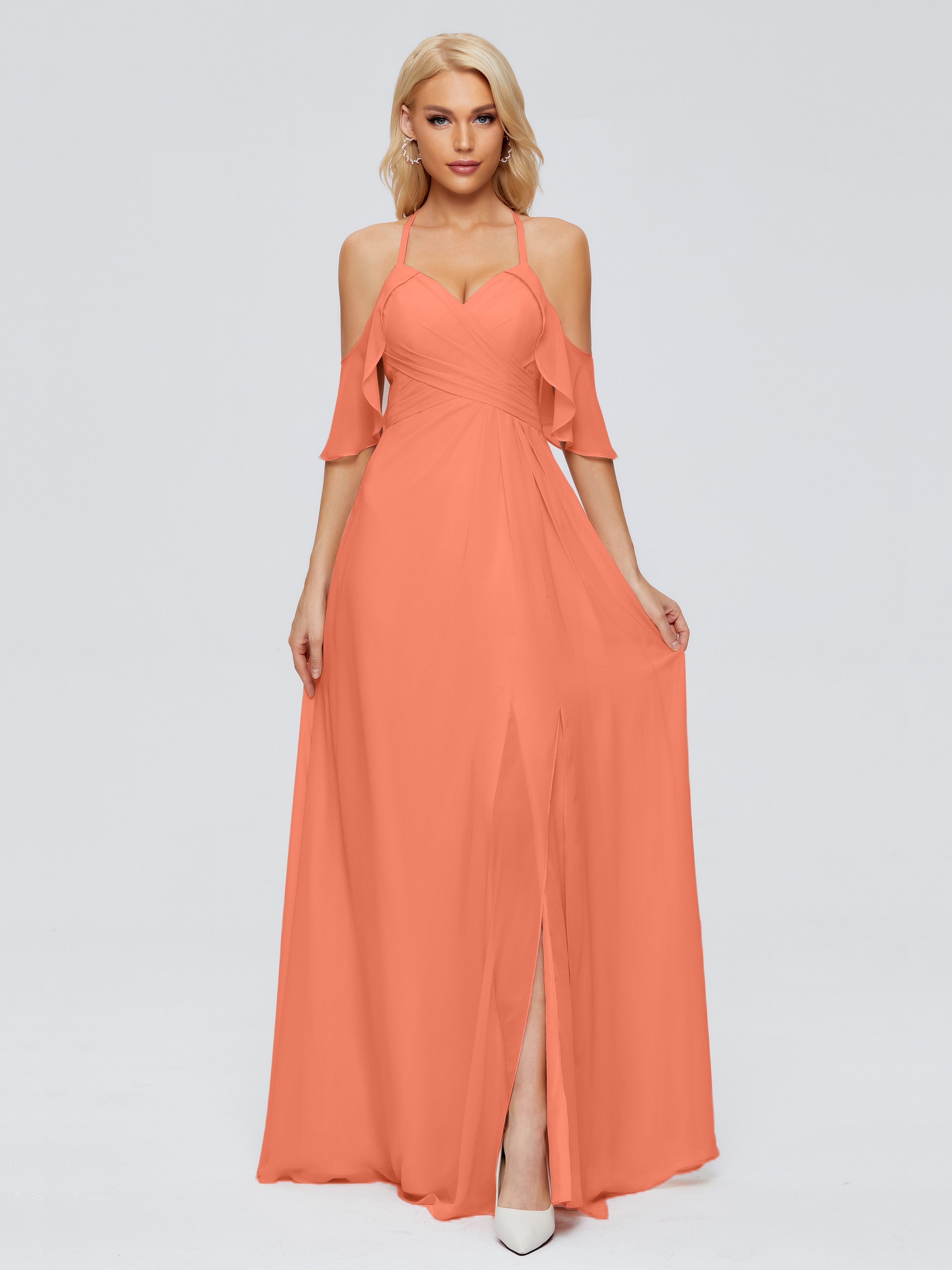 Sunset Theme Bridesmaid Dresses Taylor Elegant A-Line Split Chiffon Br