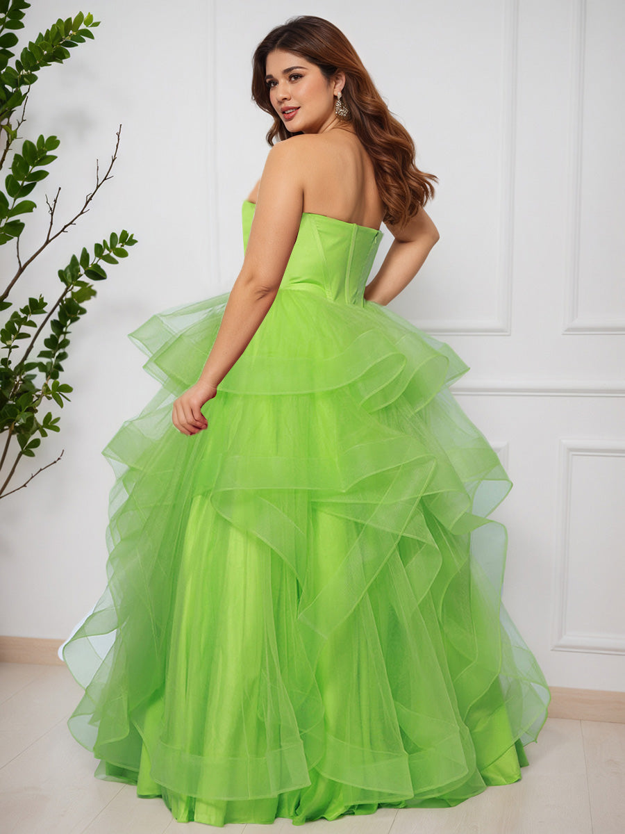 Cicinia Lime Green A-Line Sweetheart Tulle Floor Length Plus Size Princess Prom Dress