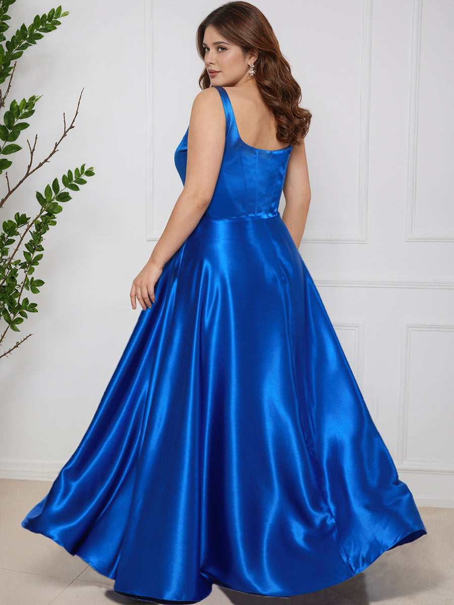 Cicinia Royal Blue A-Line Sleeveless Floor Length Plus Size Prom Dress with Square Neck