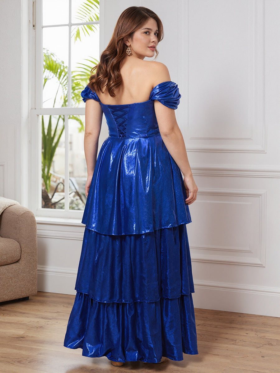 Cicinia Royal Blue Off The Shoulder Floor Length Layered Plus Size Prom Dress