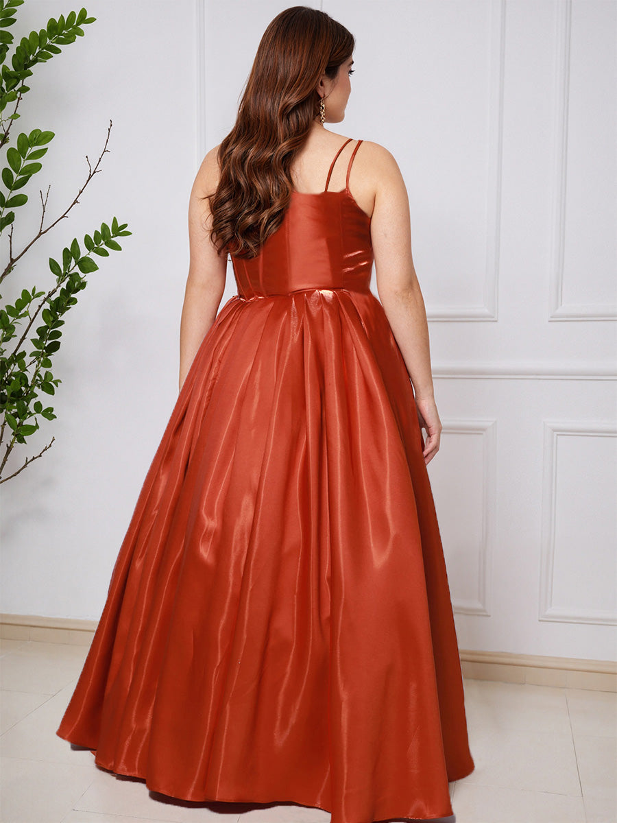 Cicinia Burnt Orange Spaghetti Straps Sleeveless Long Plus Size Prom Dress
