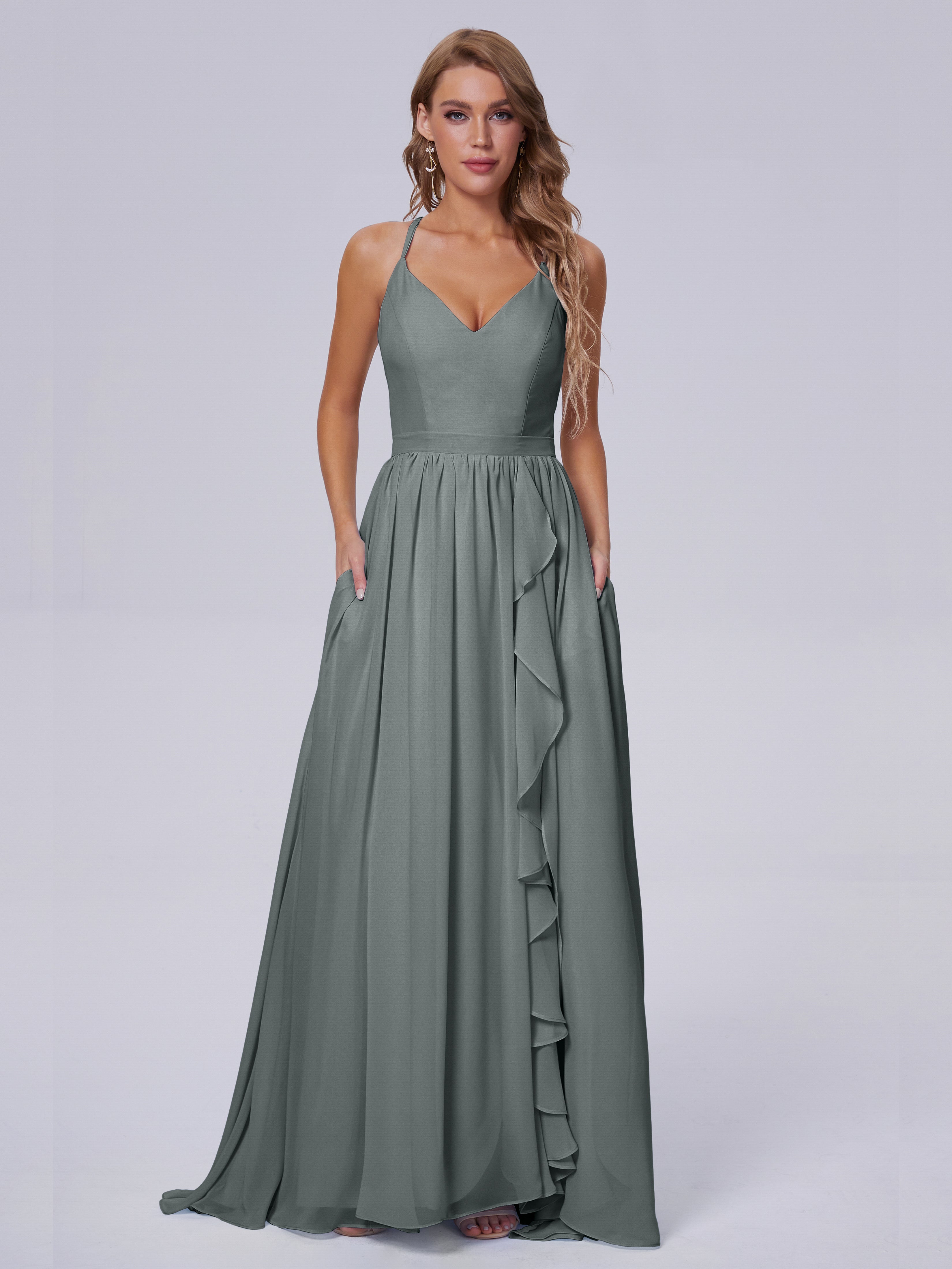 Steel Blue Grey Bridesmaid Dresses Teagan Asymmetrical Chiffon Bridesm
