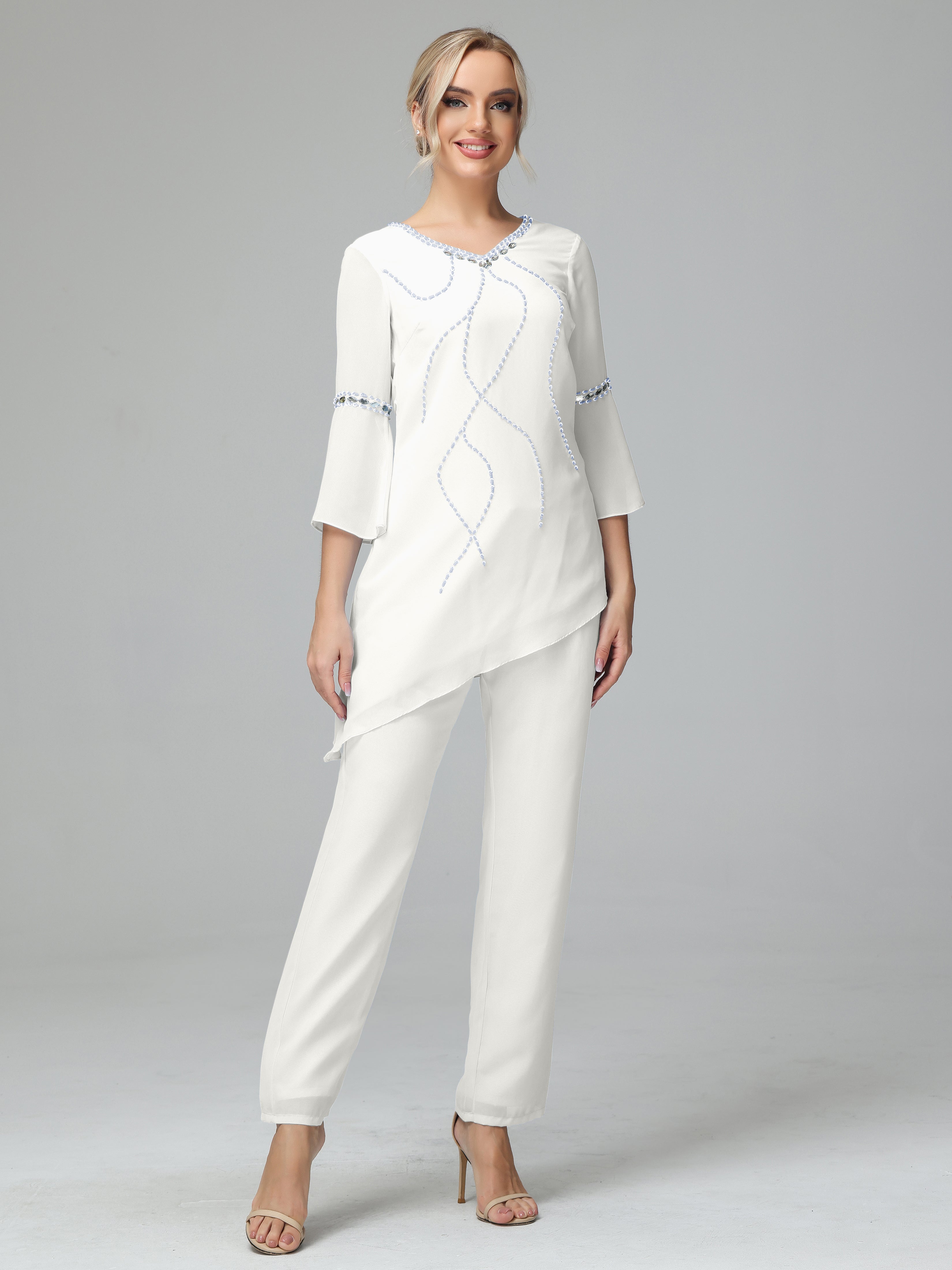 V-Neck Chiffon Mother of the Bride Dress With Beading