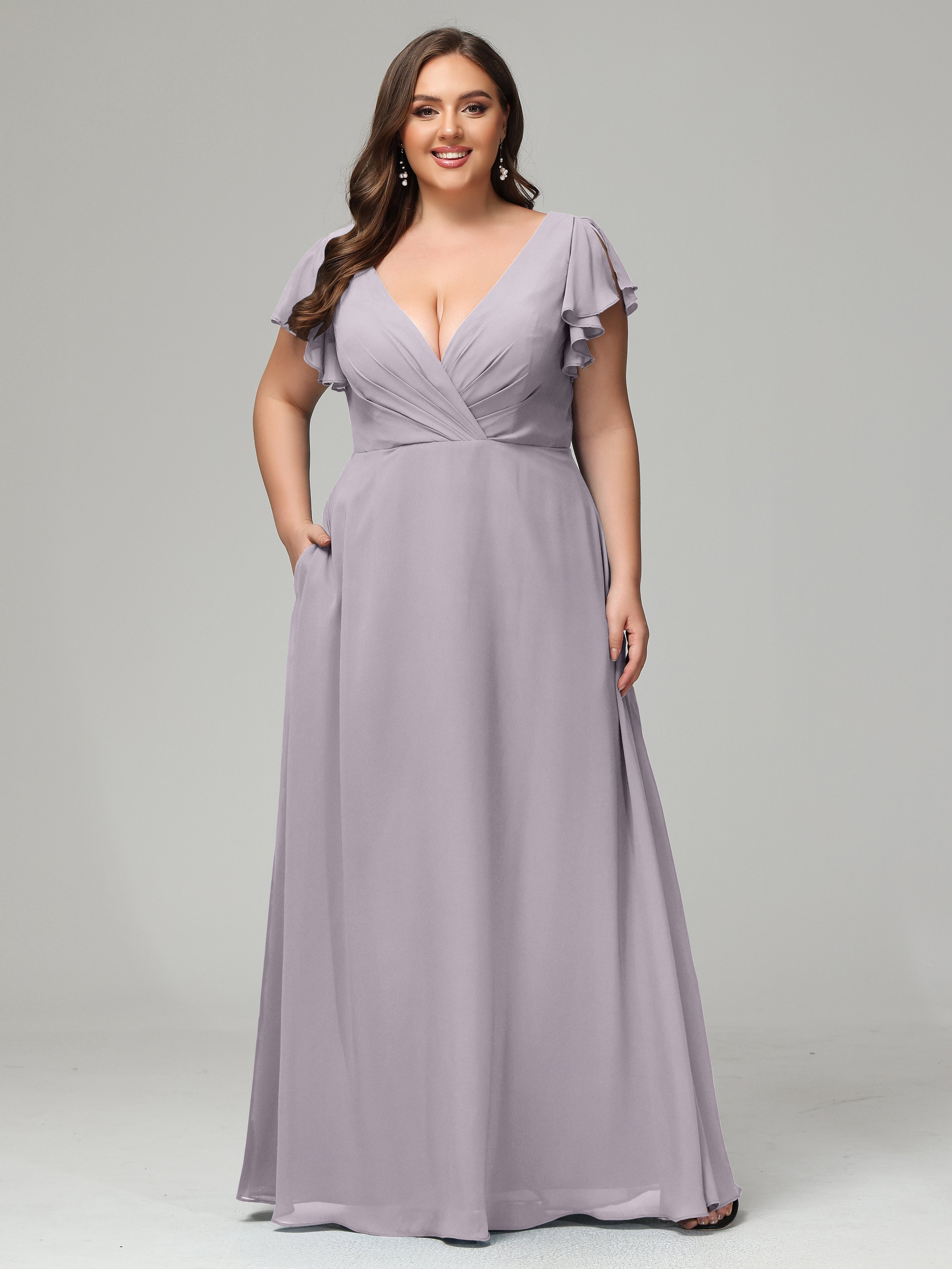 Bridesmaid Dresses Dusk V Neck Chiffon Plus Size Bridesmaid Dresses