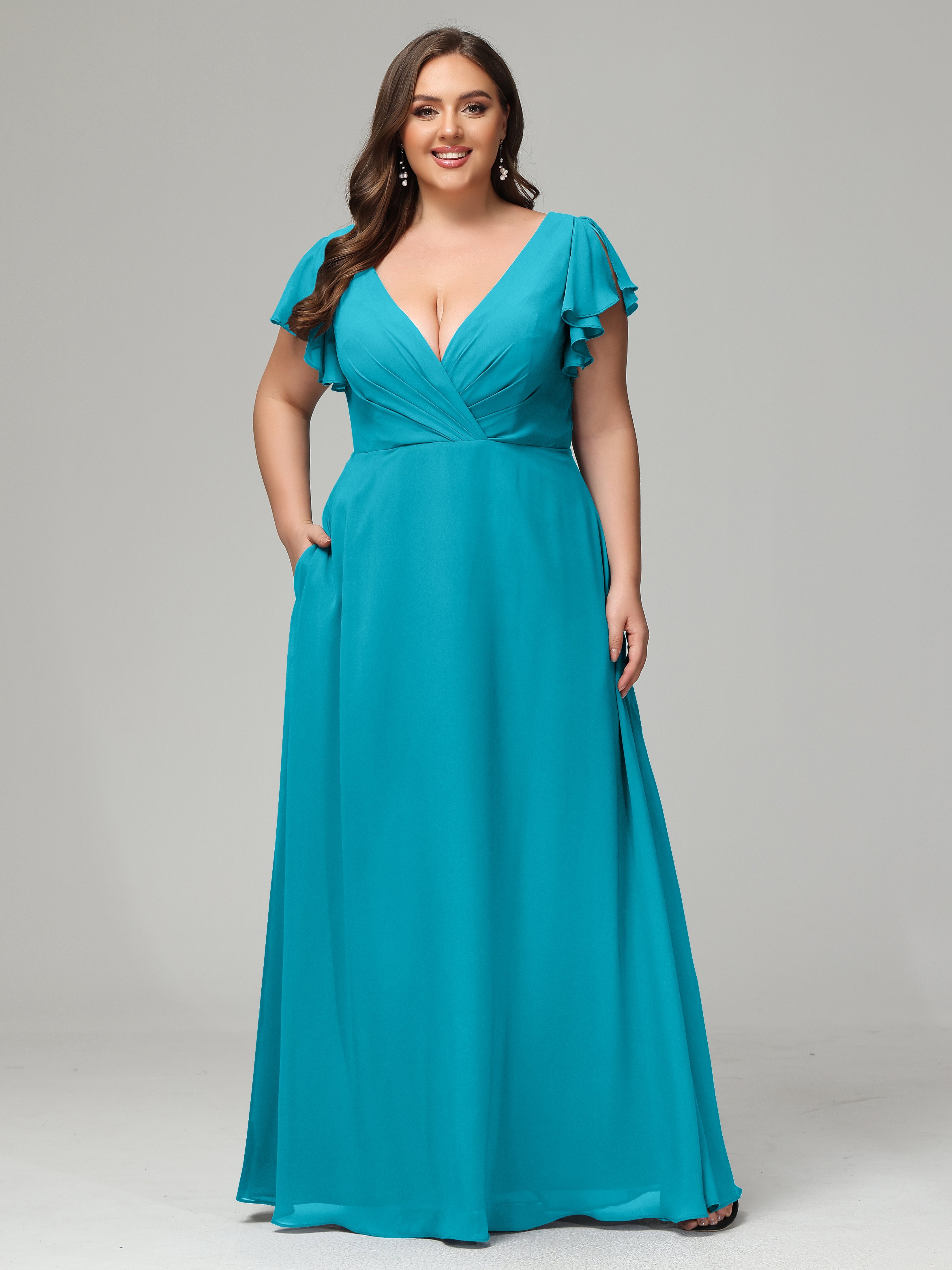 Bridesmaid Dresses Jade V Neck Chiffon Plus Size Bridesmaid Dresses