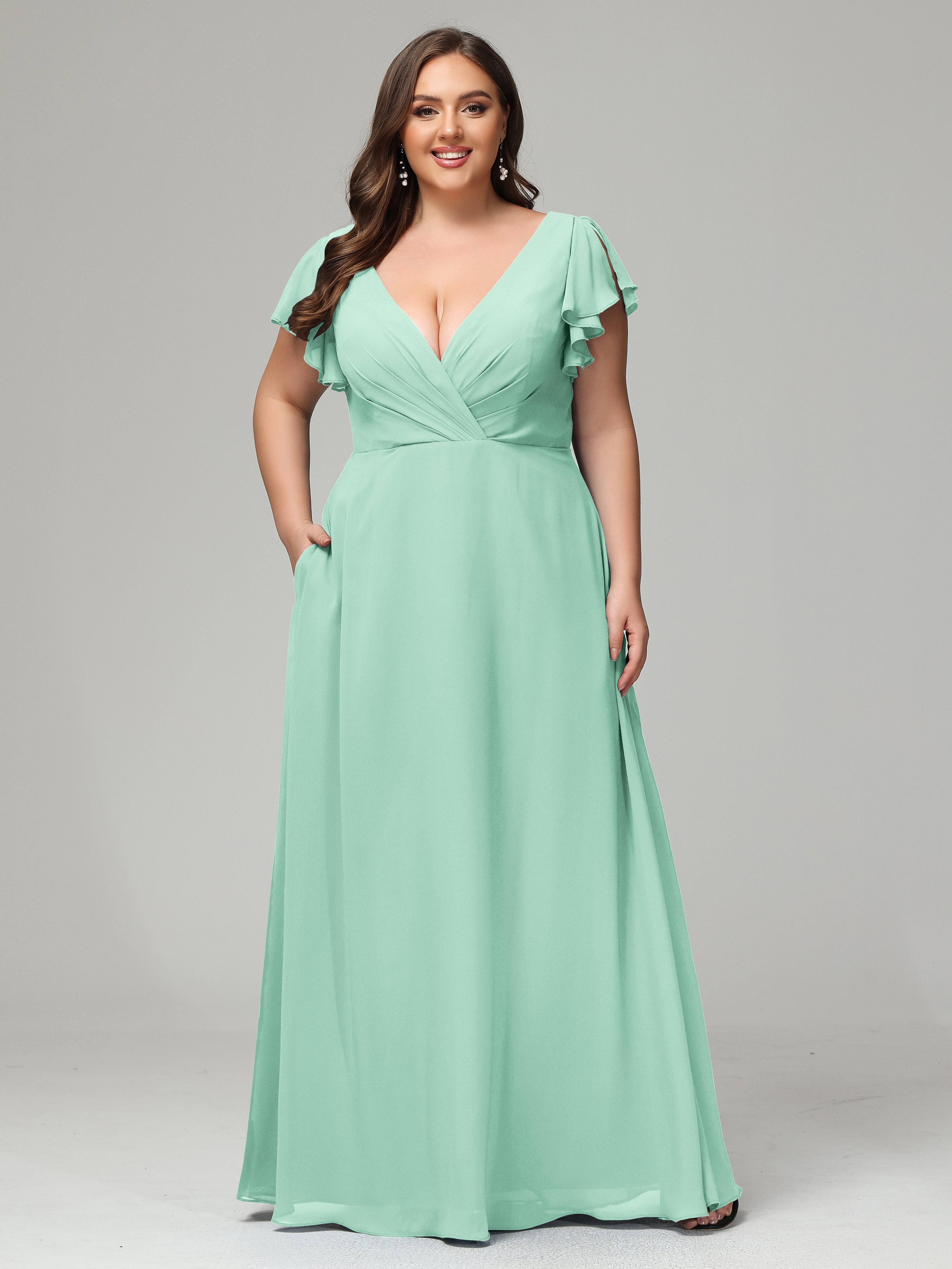plus size mint bridesmaid dresses Flattering A-Line Maxi Chiffon Sage Green Plus Size Bridesmaid Elegance COCOMELODY CB0732, Lake Blue
