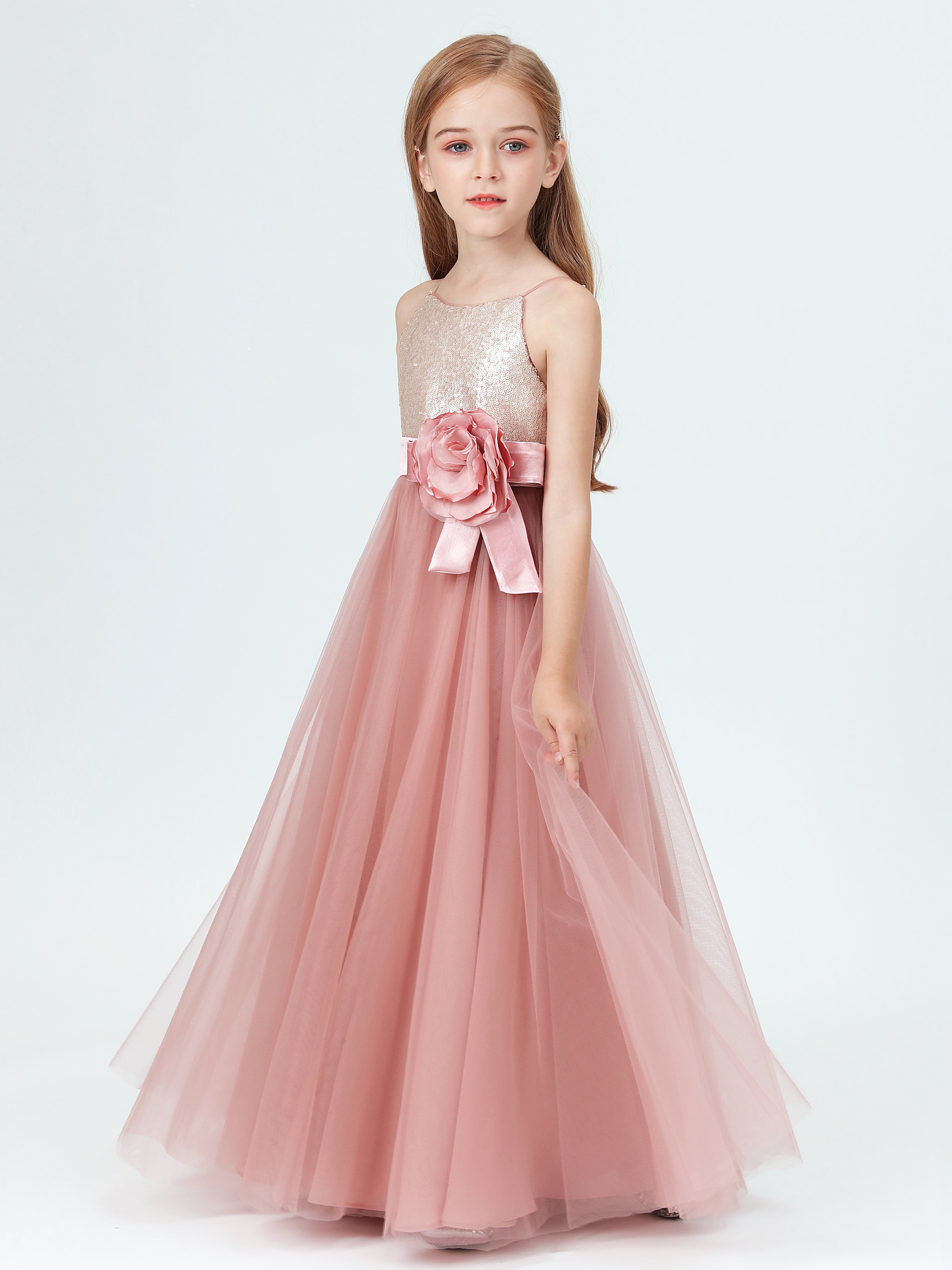 Gold Sequin Flower Girl Party Dresses Tulle Gown Formal -  UK