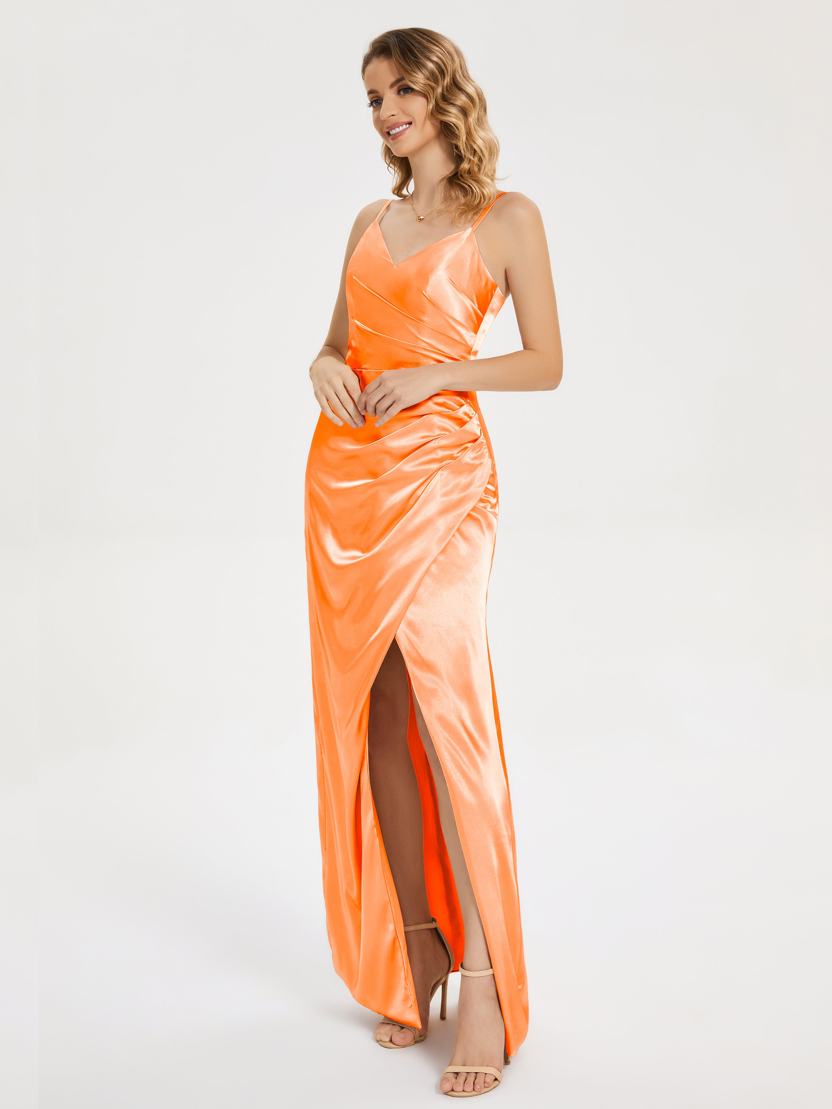Spaghetti Straps Soft Satin Prom Dresses