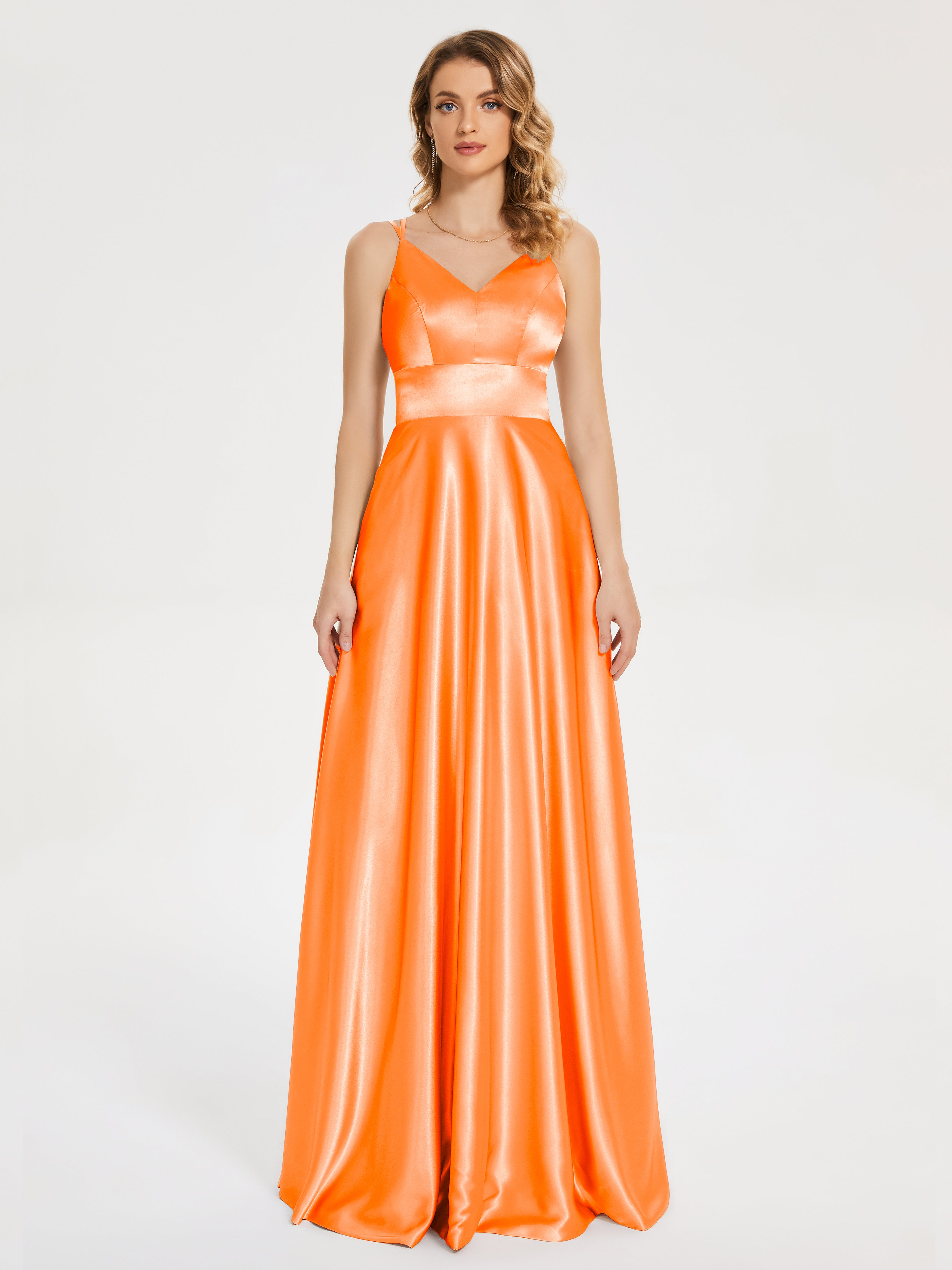 V Neck Soft Satin Dresses