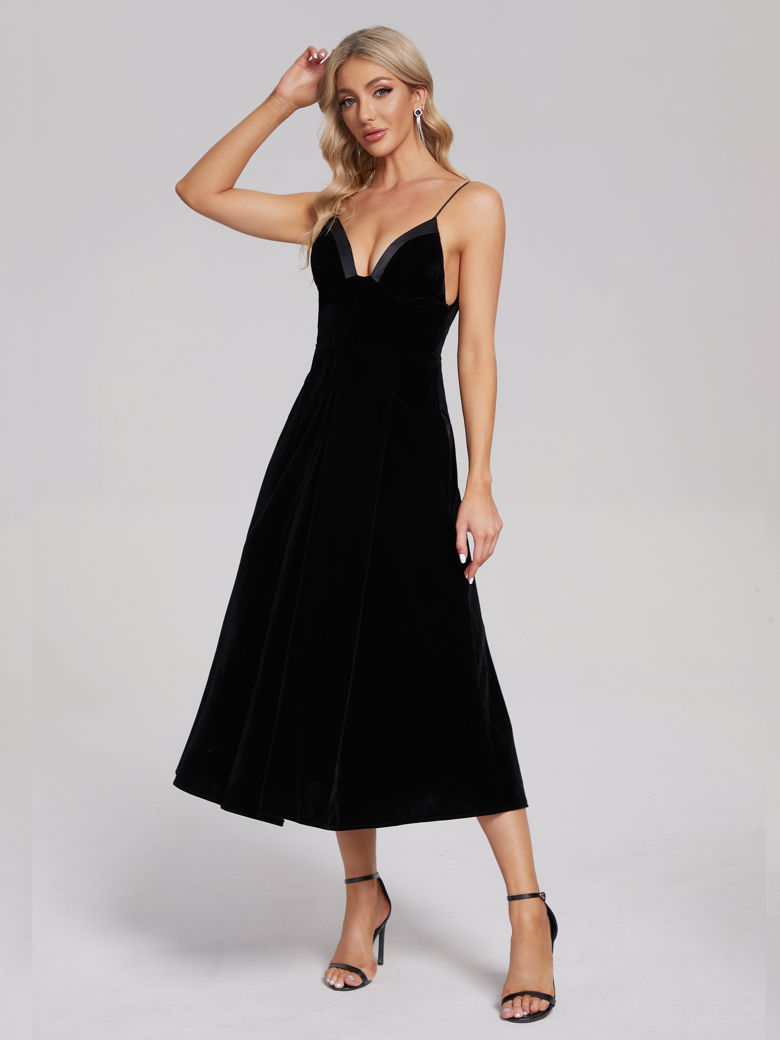 Black Tea Length Velvet Mother of the Bride Dresses Black Tea Length Velvet Mother of the Bride Dresses