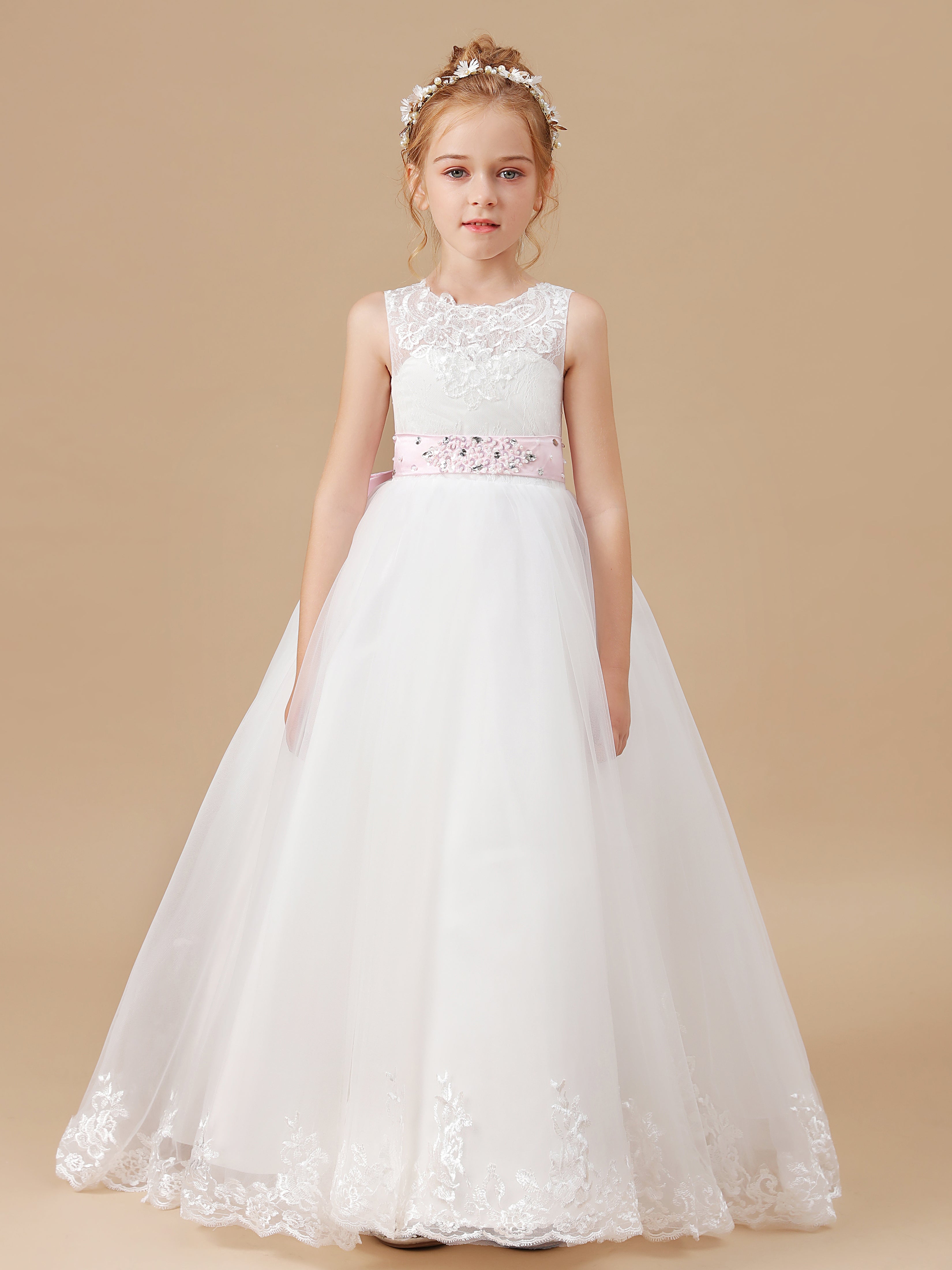 Off white lace flower girl dresses on sale