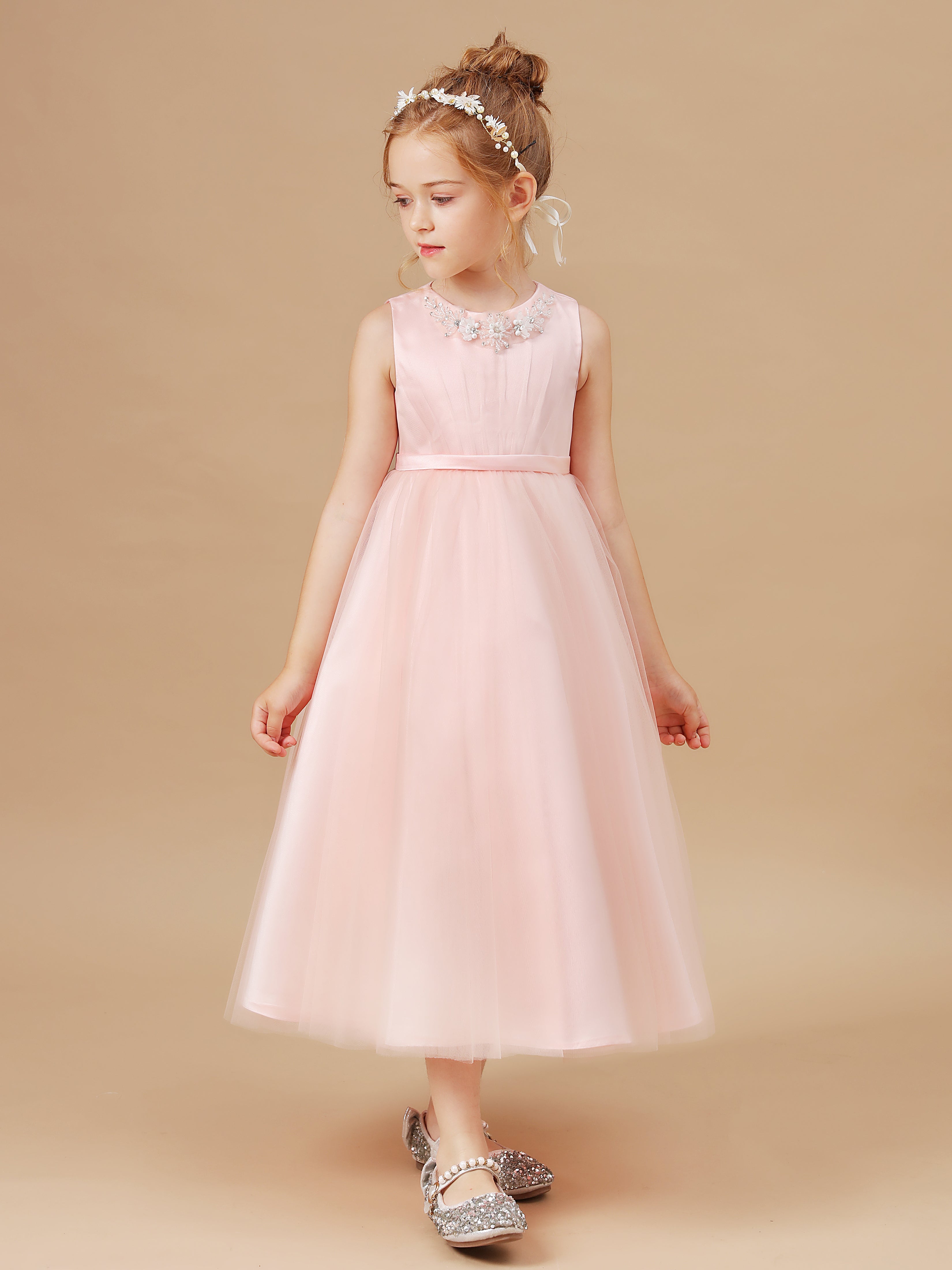 Pink satin flower girl hot sale dress