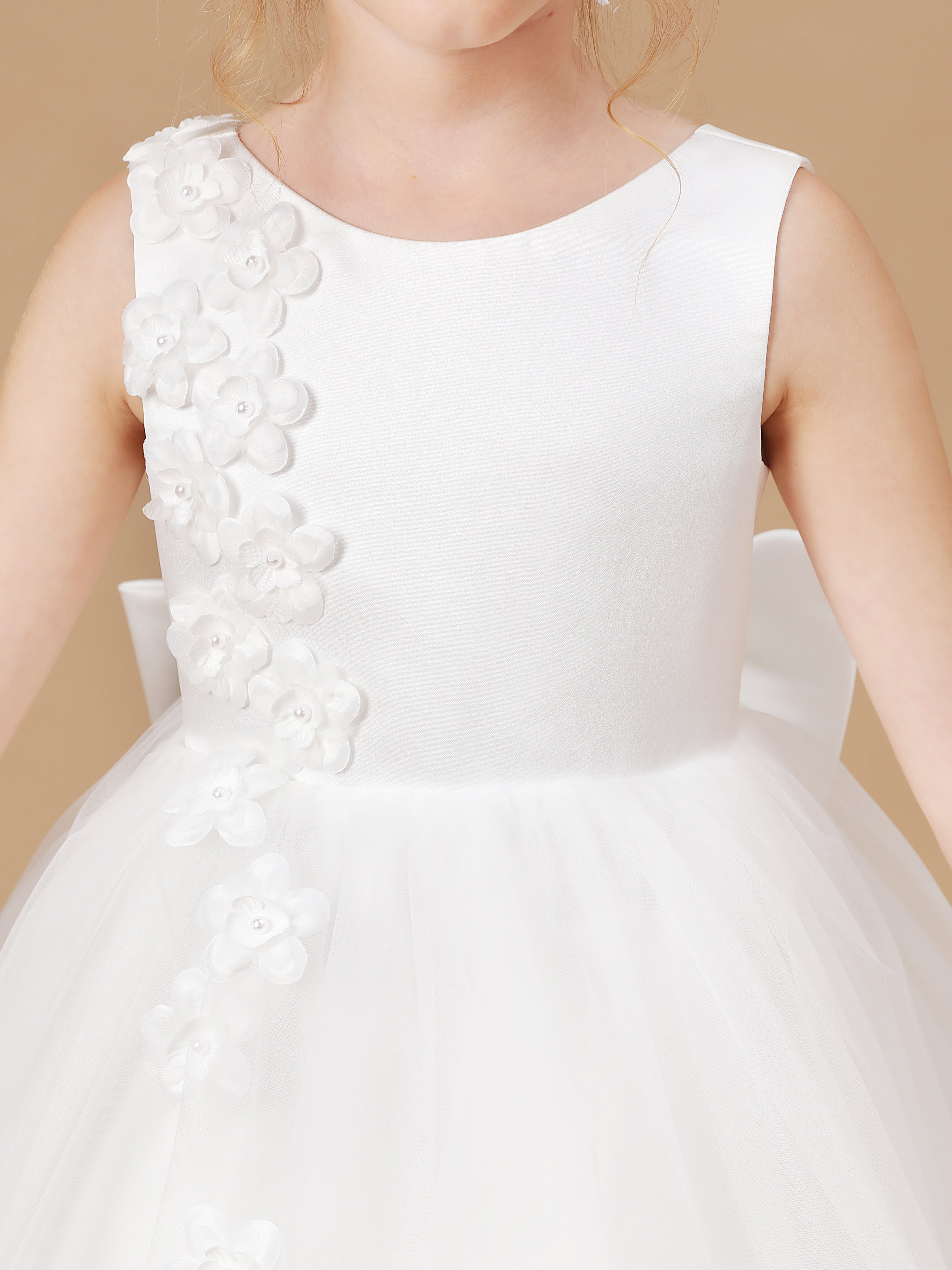 High Low Tulle Flower Girl Dress with Bow-Knot