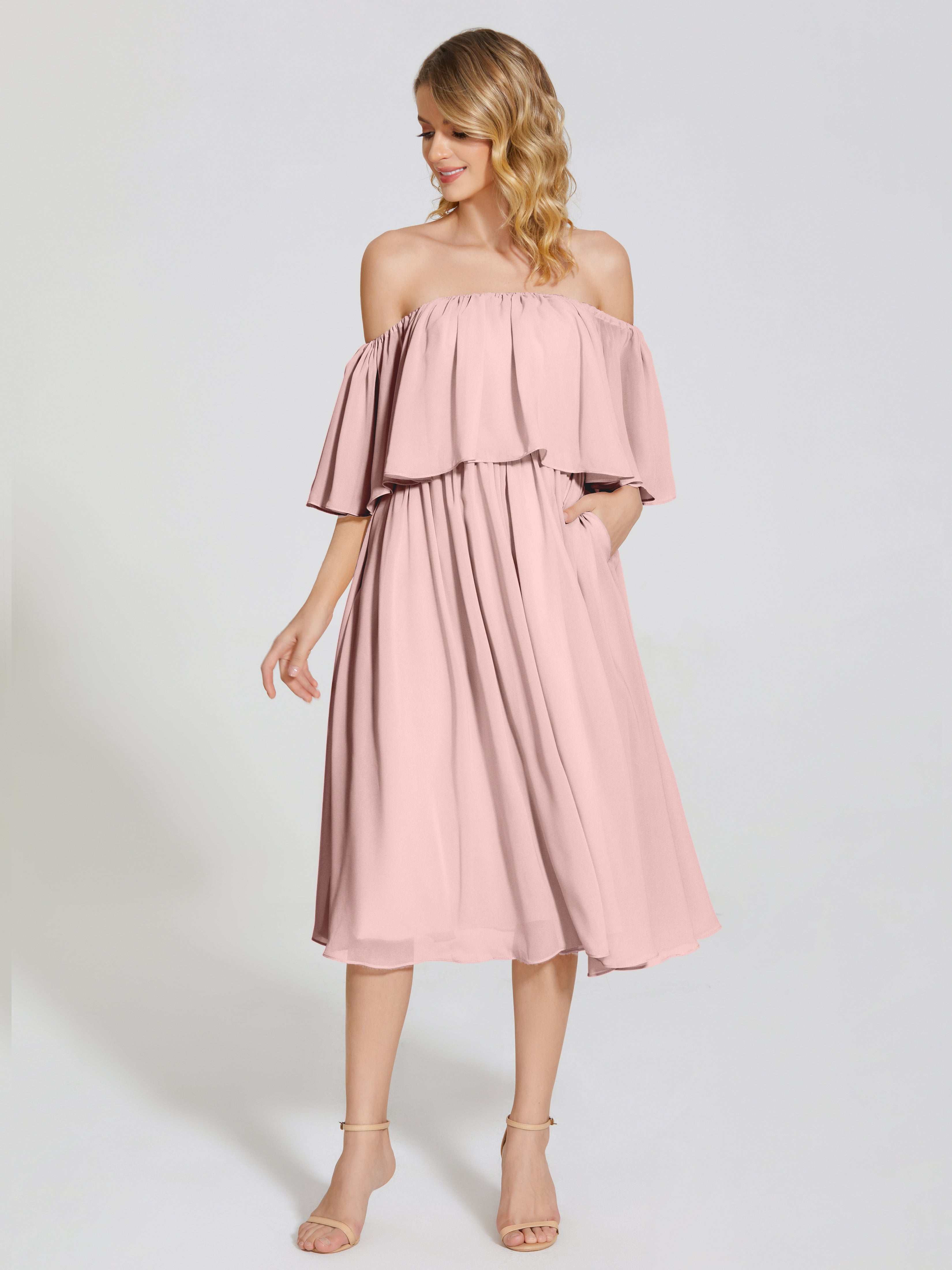 Journee Casual Tea Length Chiffon Bridesmaid Dresses