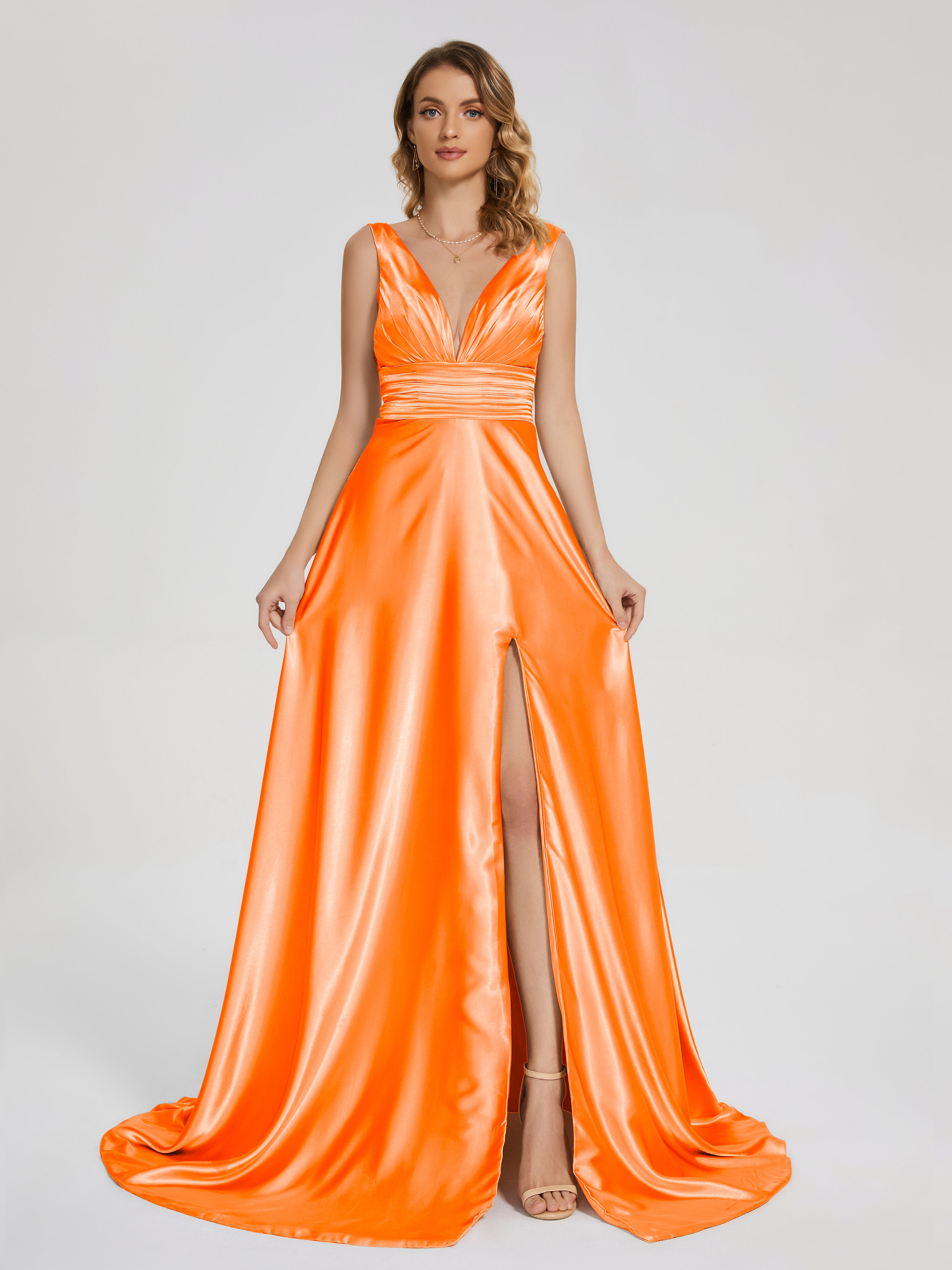 Sweep Train Long Soft Satin Dresses