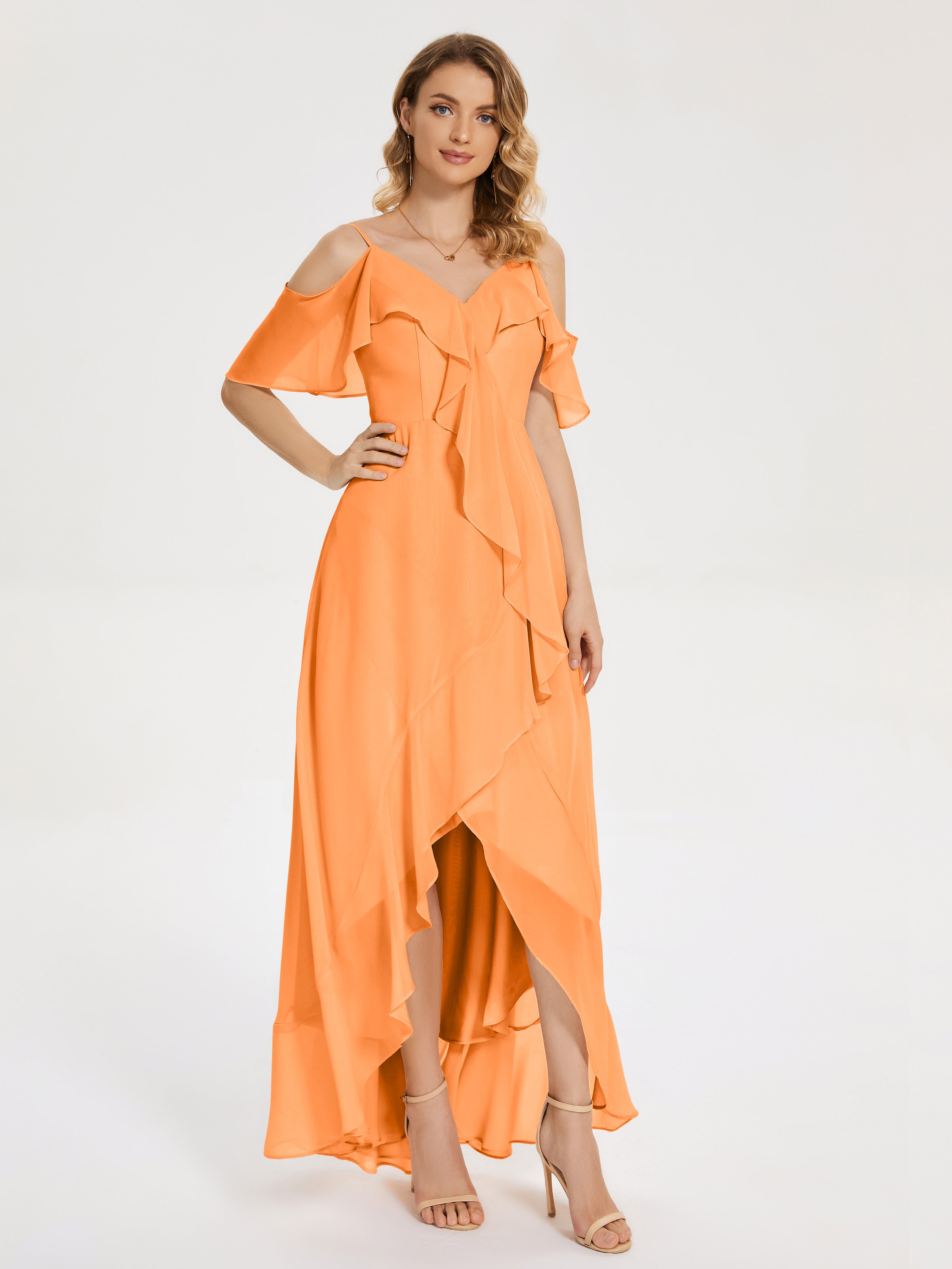 Leia Cute Drape Sleeves Chiffon Bridesmaid Dresses