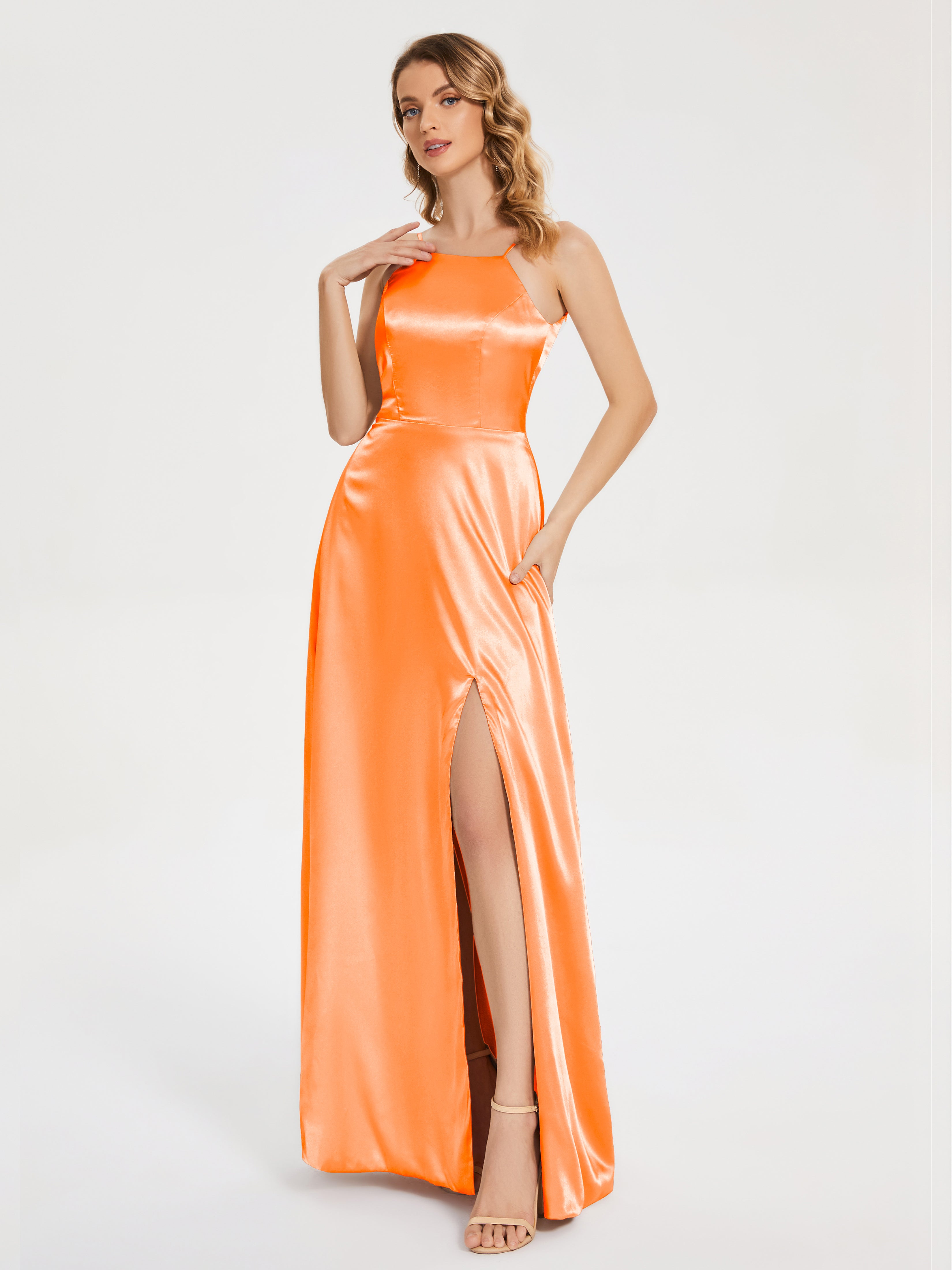 Split Soft Satin Party Dresses
