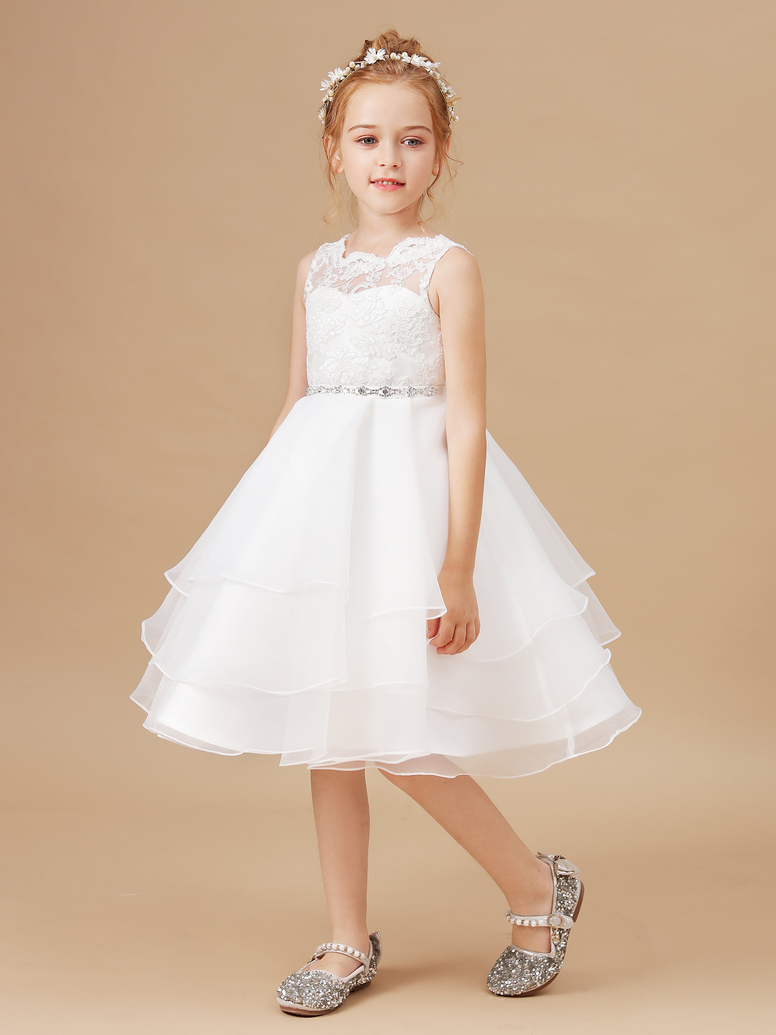 Pretty Ruffles Lace Short Flower Girl Dress - Main Image