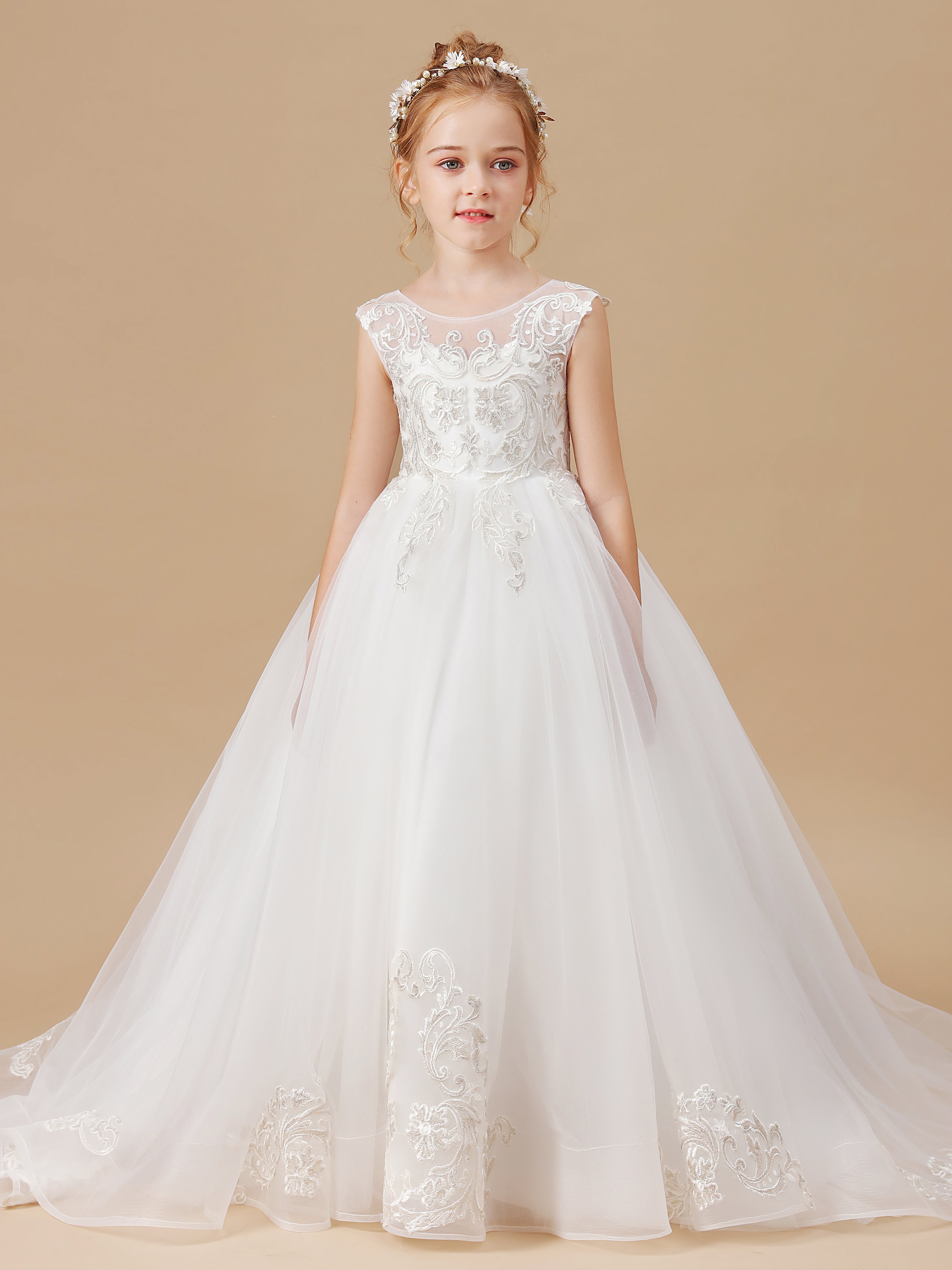 Princess Flower Girl Dress with Training - Main Image